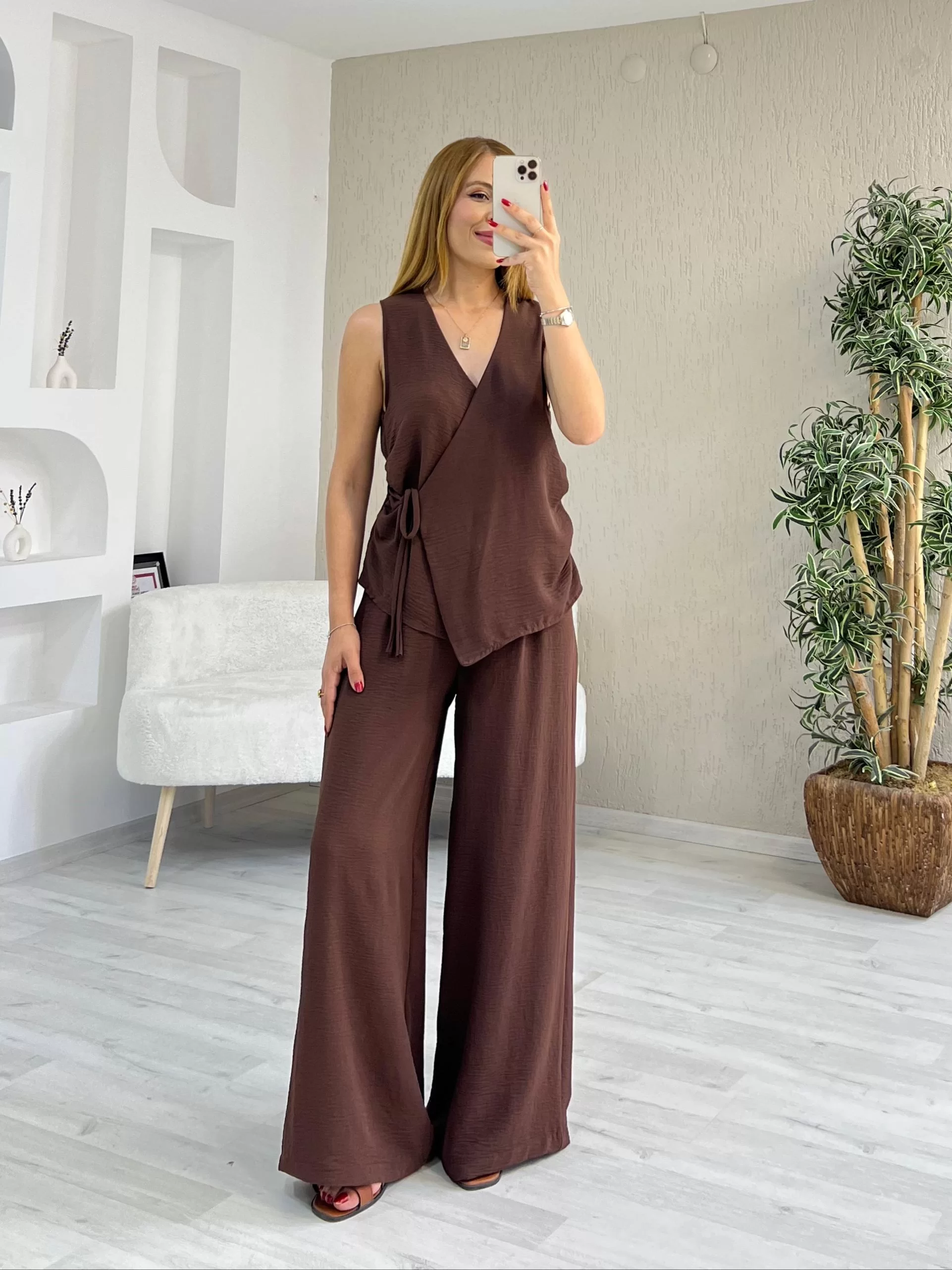 Ayrobin Kruvaze Bağlamalı Takım Kahverengi