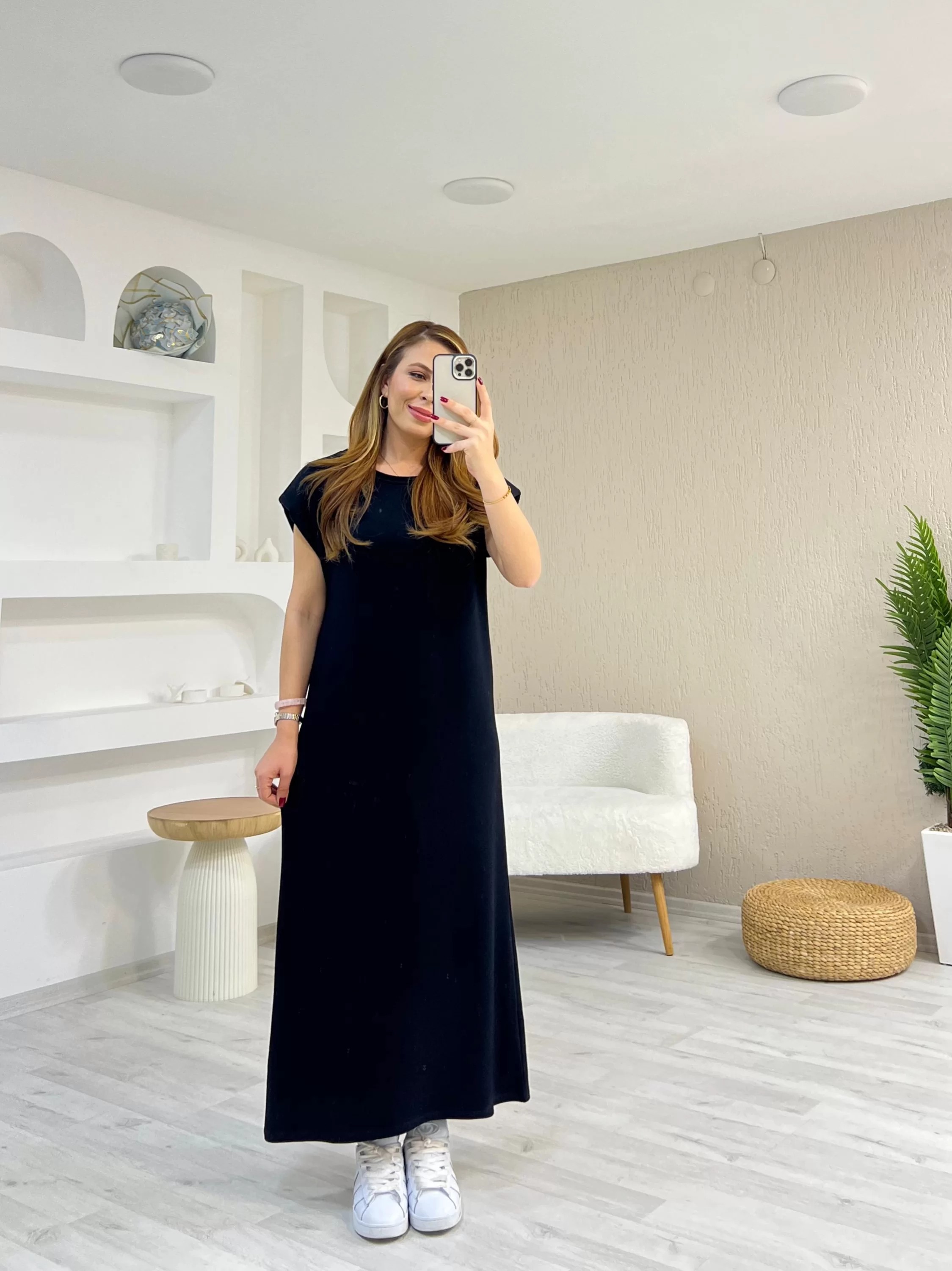 Vatkalı Modal Elbise Siyah