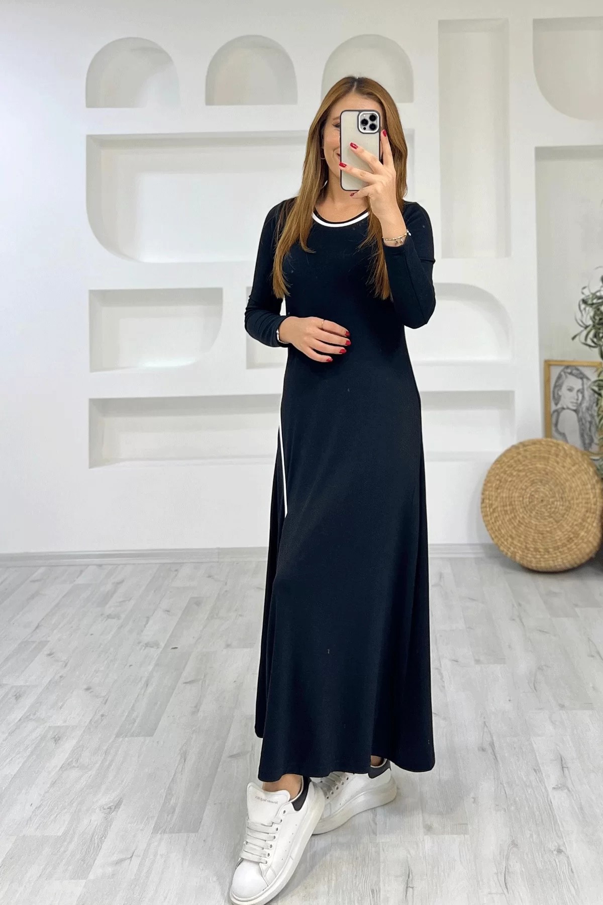 Biye Detay Maxi Siyah Elbise
