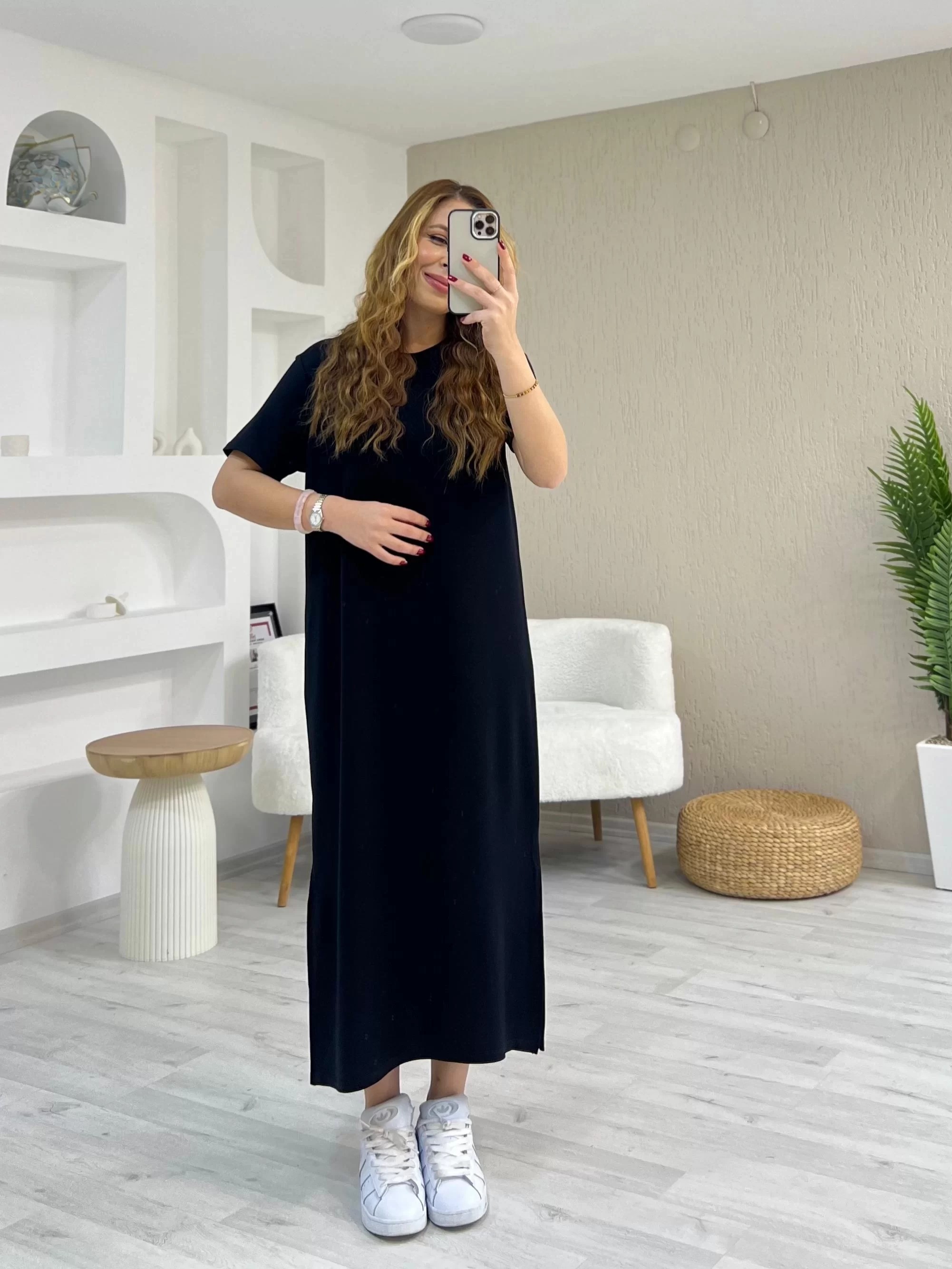 Yırtmaçlı Modal Elbise Siyah
