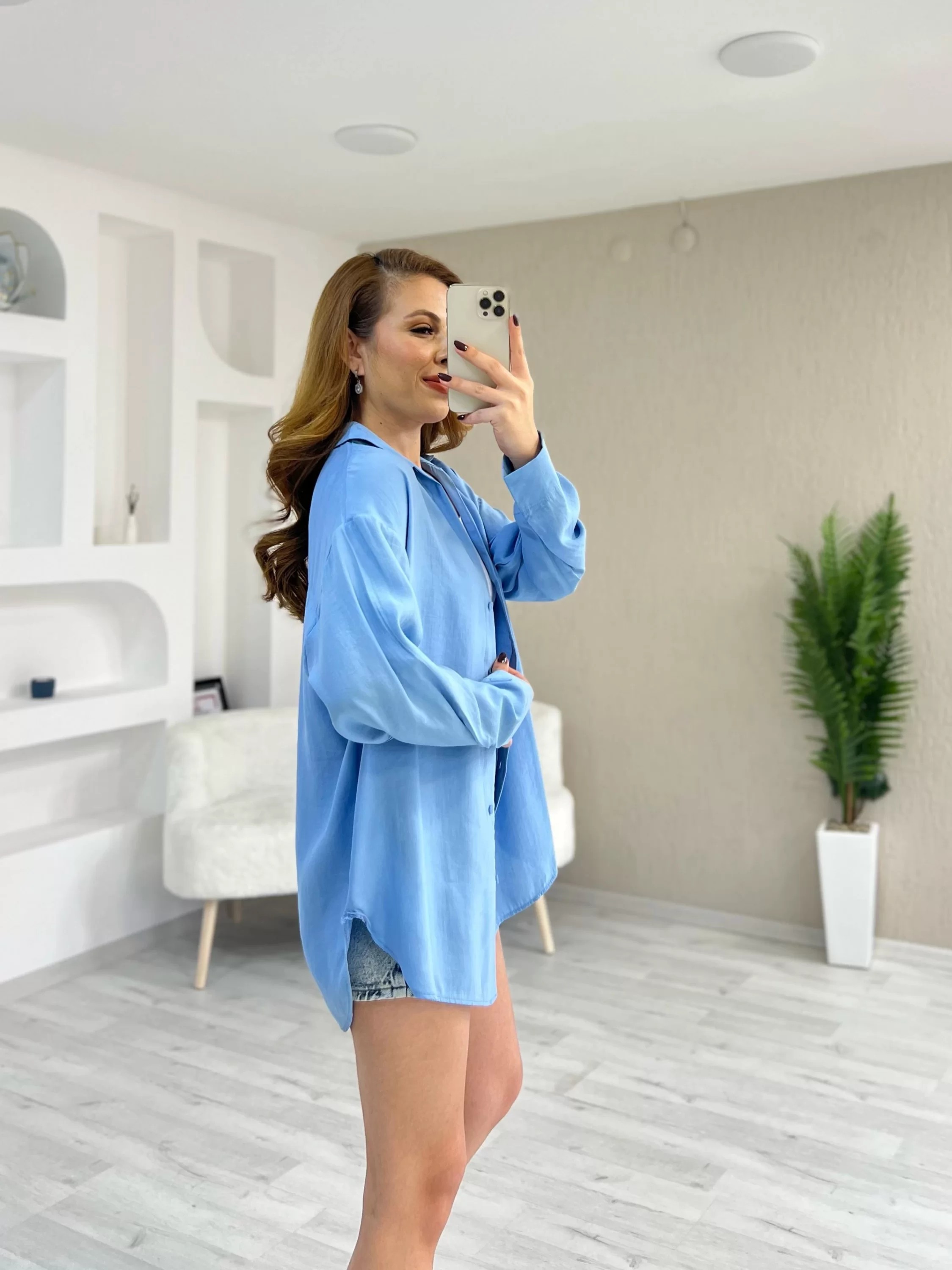 Modal Oversize Gömlek Açık Mavi
