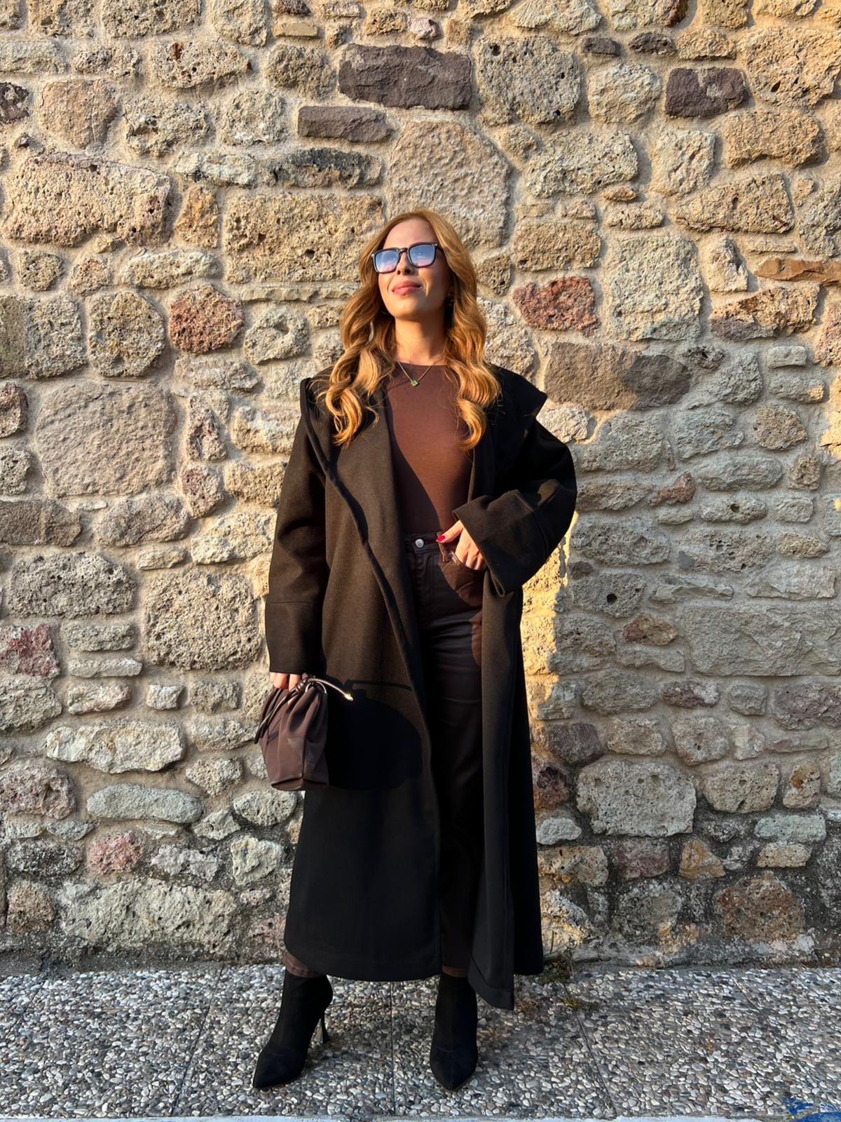 Pis Dikişli Kaşe Ceket - Siyah