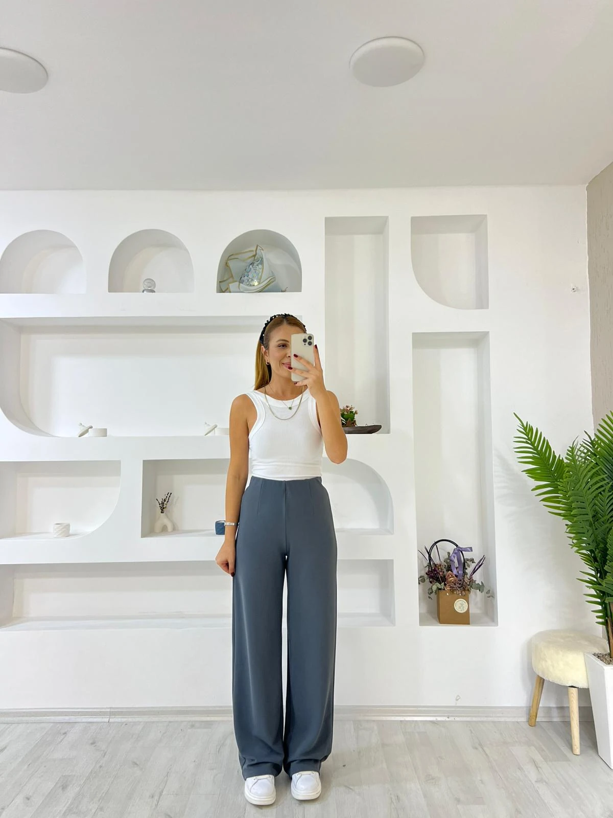 Kemersiz Palozzo Pantolon - Antrasit