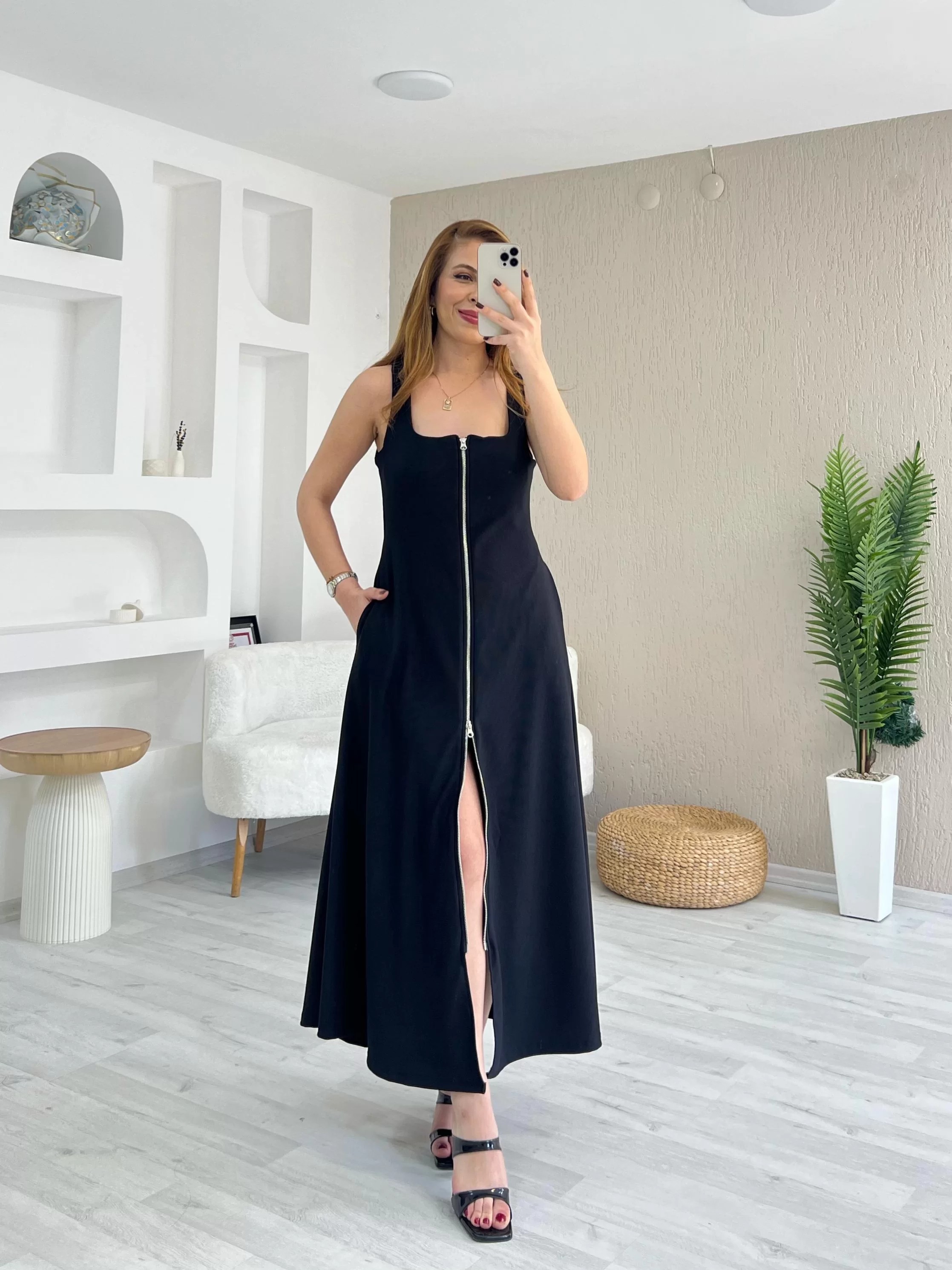Ottoman Fermuar Detay Maxi Boy Elbise