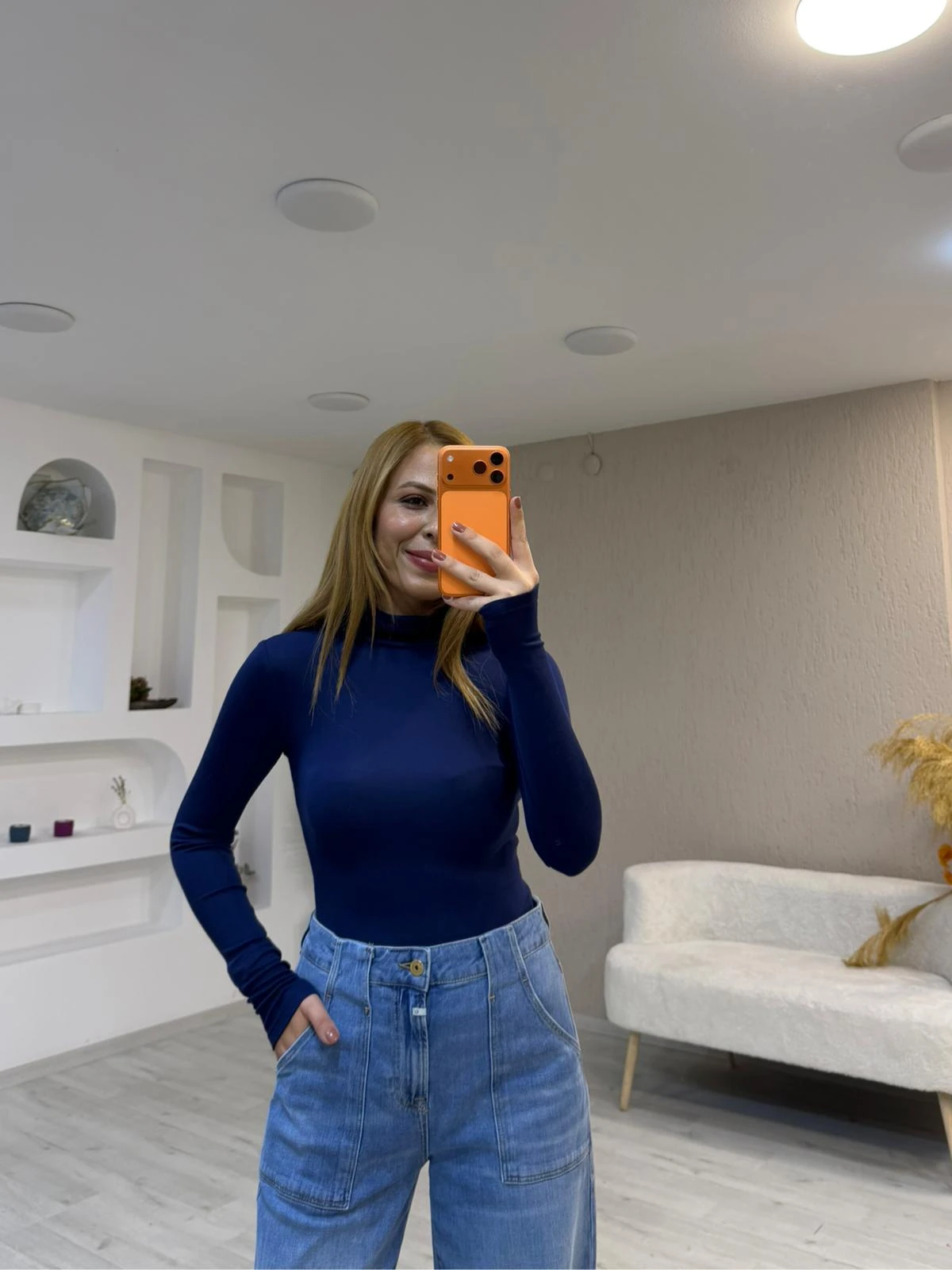 Buzi Yarım Balıkçı Bluz - Lacivert