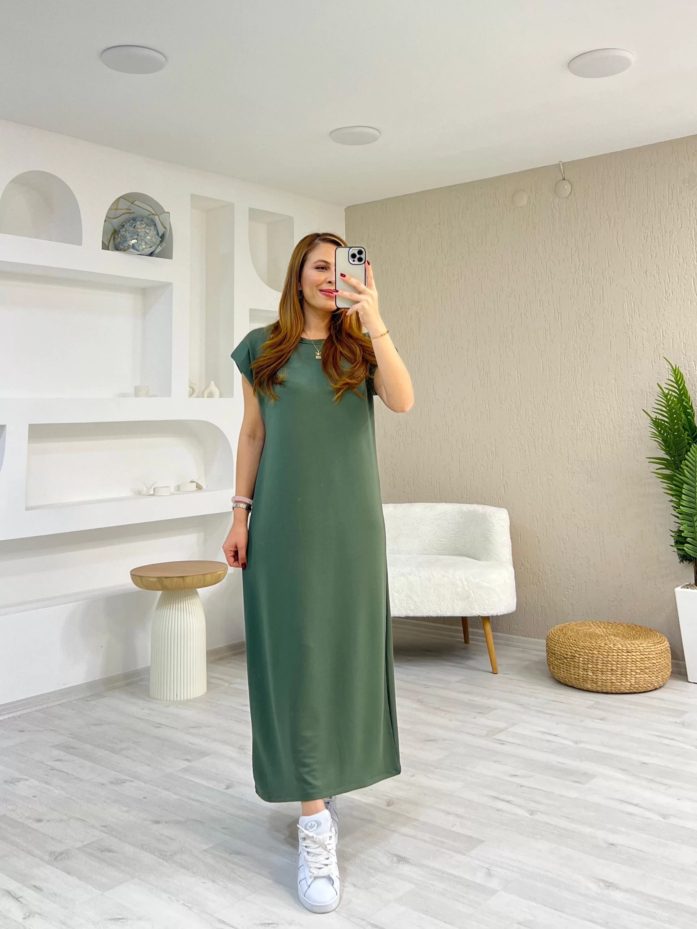Vatkalı Modal Elbise Yeşil
