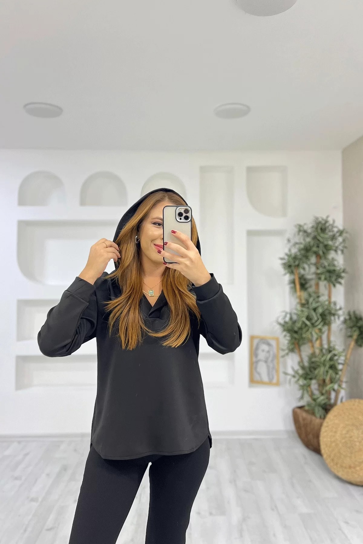 Scuba Kumaş Siyah Sweatshirt