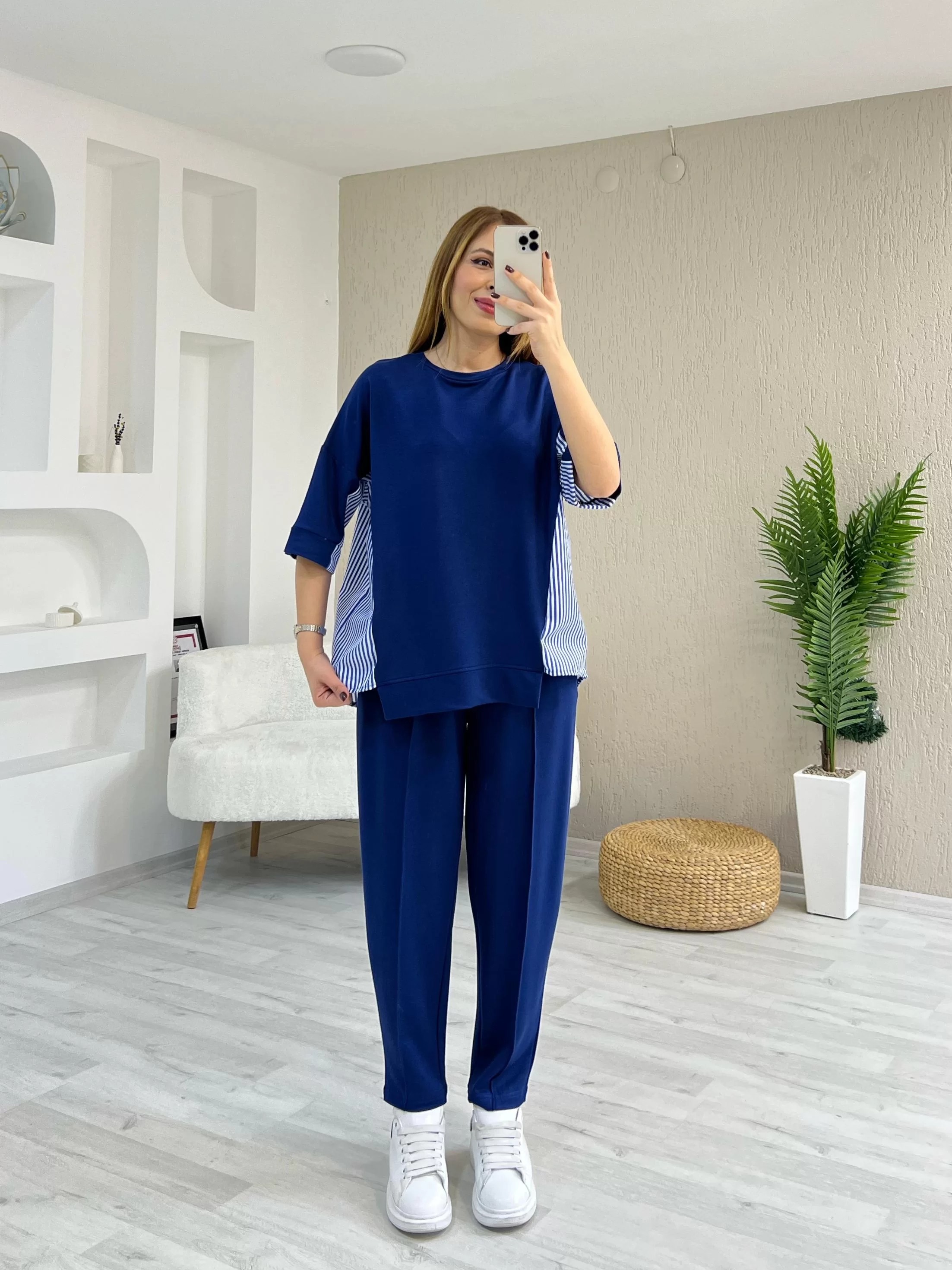 Arkası Çizgili Takım Mavi