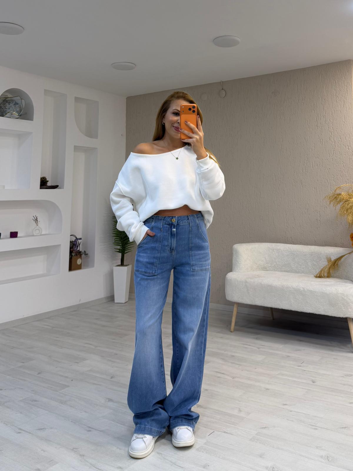 Lulu Bol Paça Cepli Pantolon - Açık Mavi