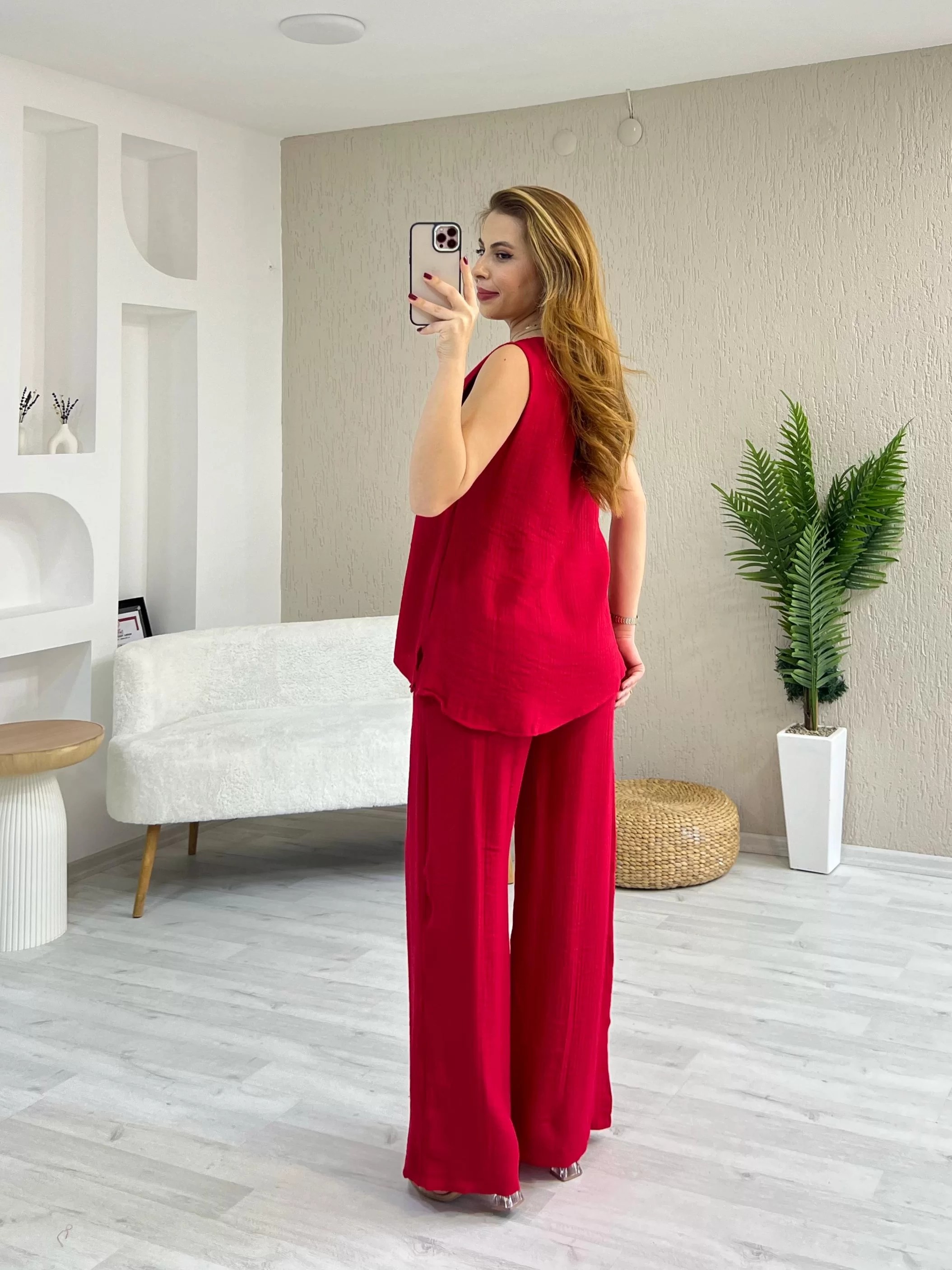 Dokuma Kumaş Atlet Takım Kırmızı