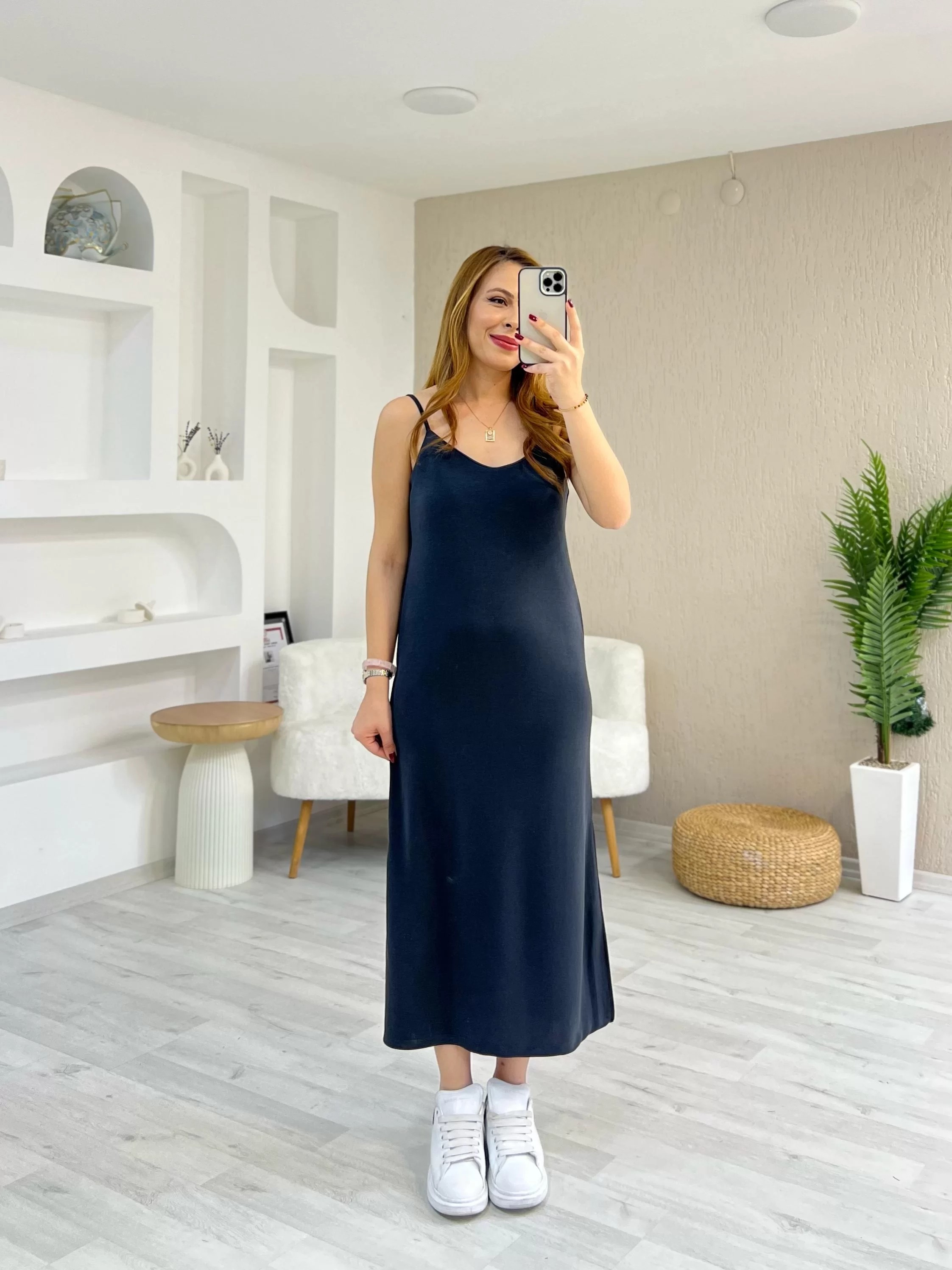 Oysho Askılı Pike Elbise Antrasit