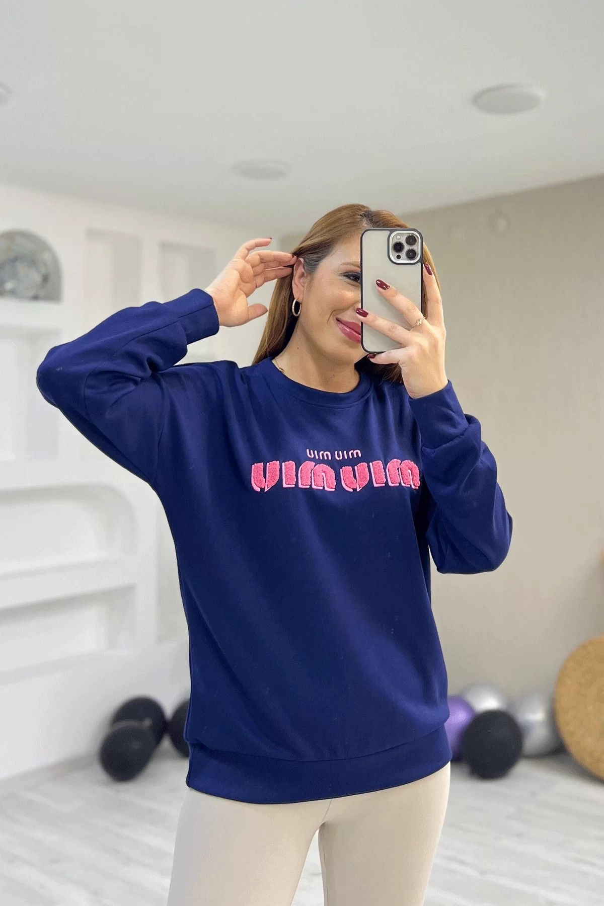 Miu Nakışlı Lacivert Sweatshirt