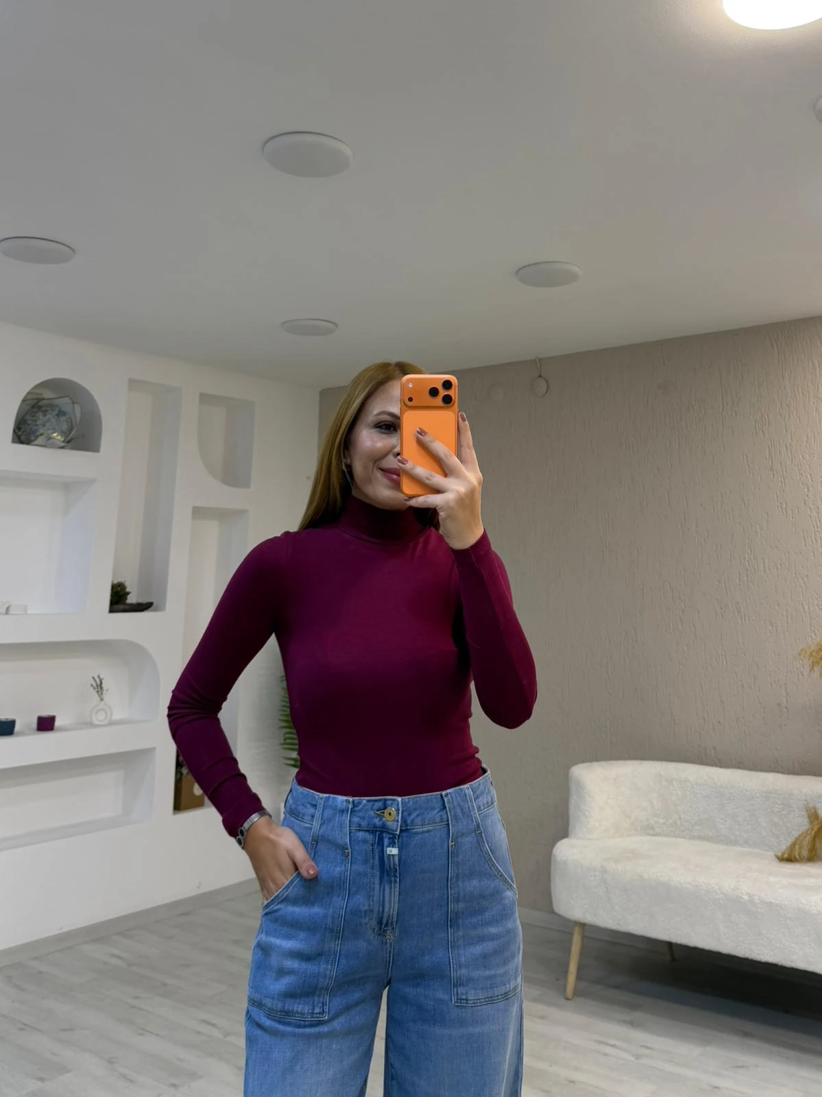 Buzi Yarım Balıkçı Bluz - Bordo