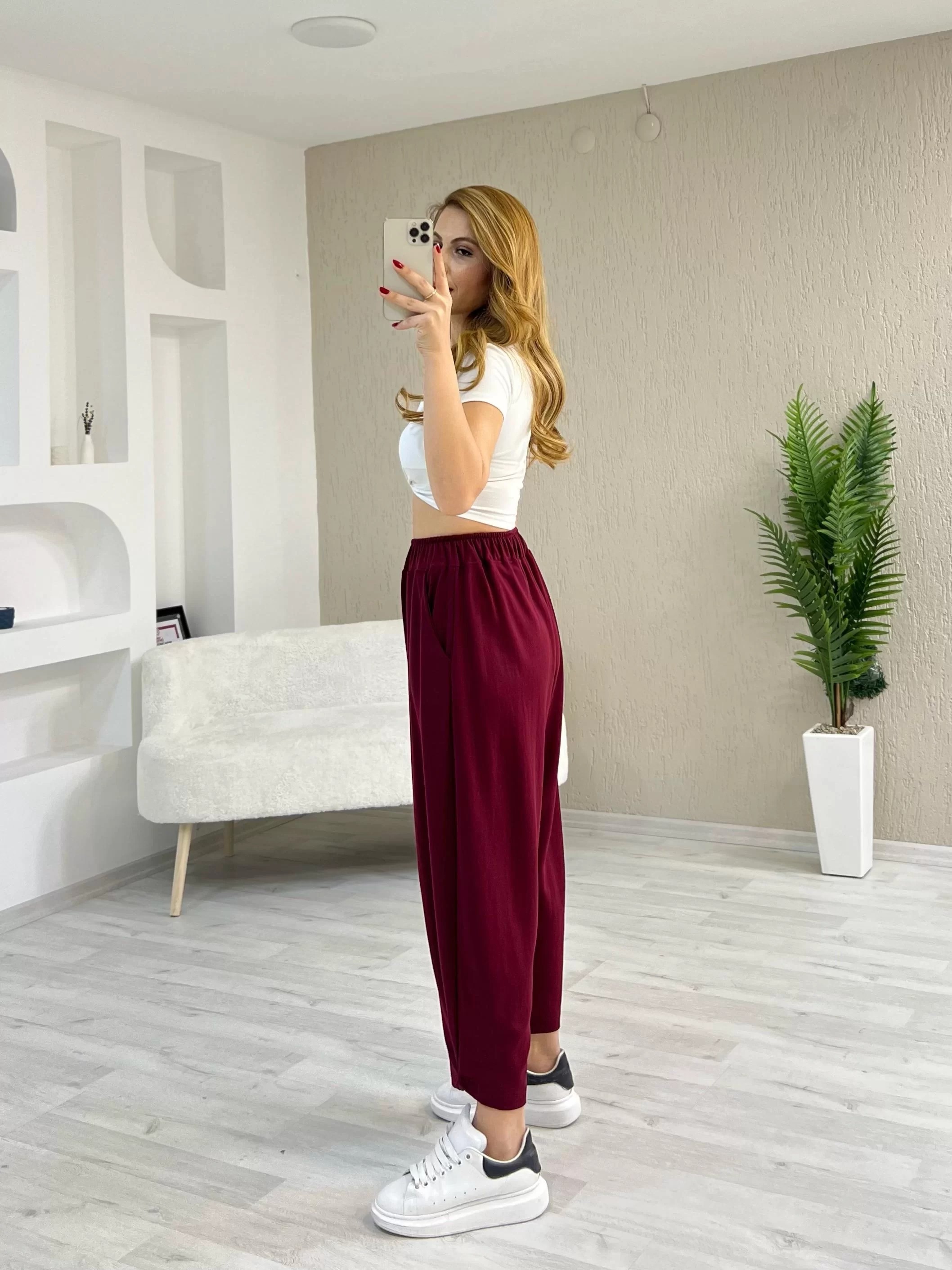 Oysho Kumaş Şalvar Bordo