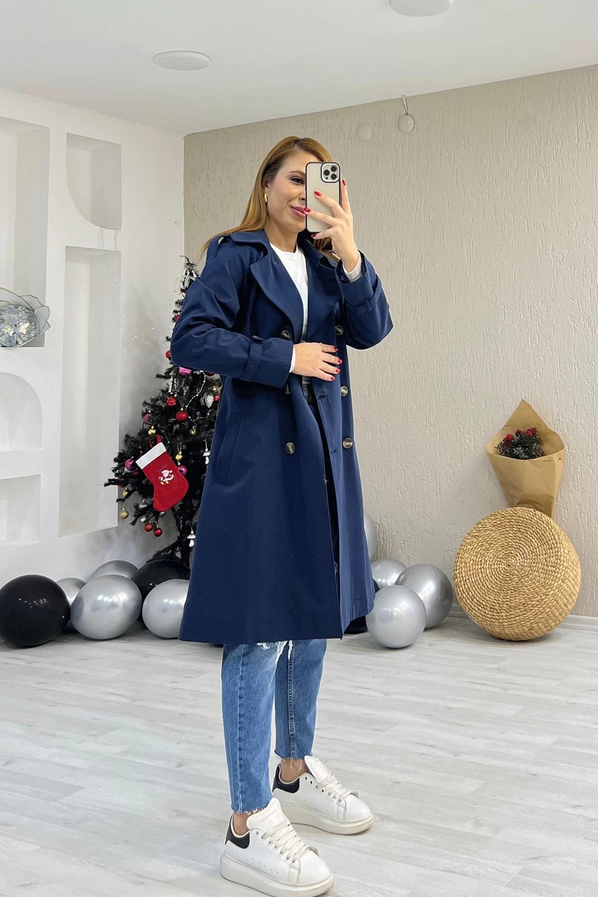 Düğmeli Trenç Lacivert Ceket