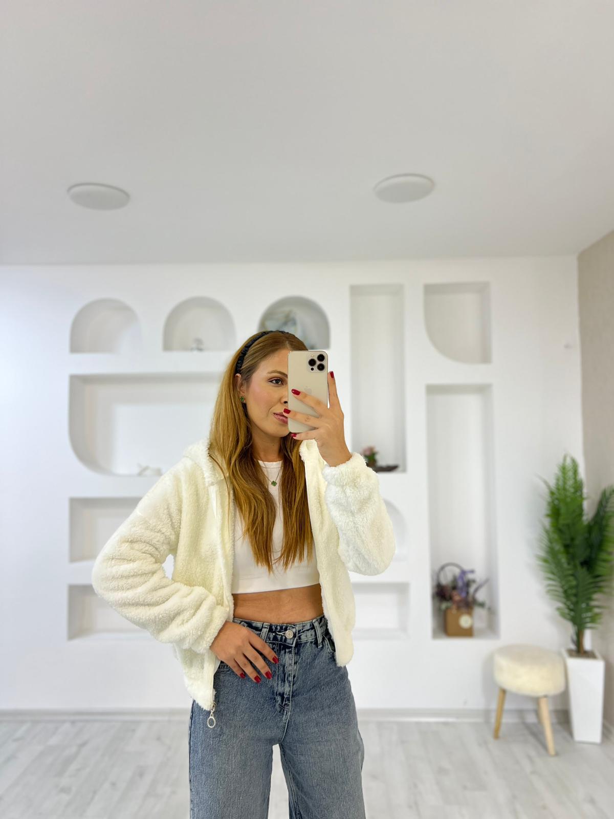 Kapşonlu Teddy Peluş Ceket