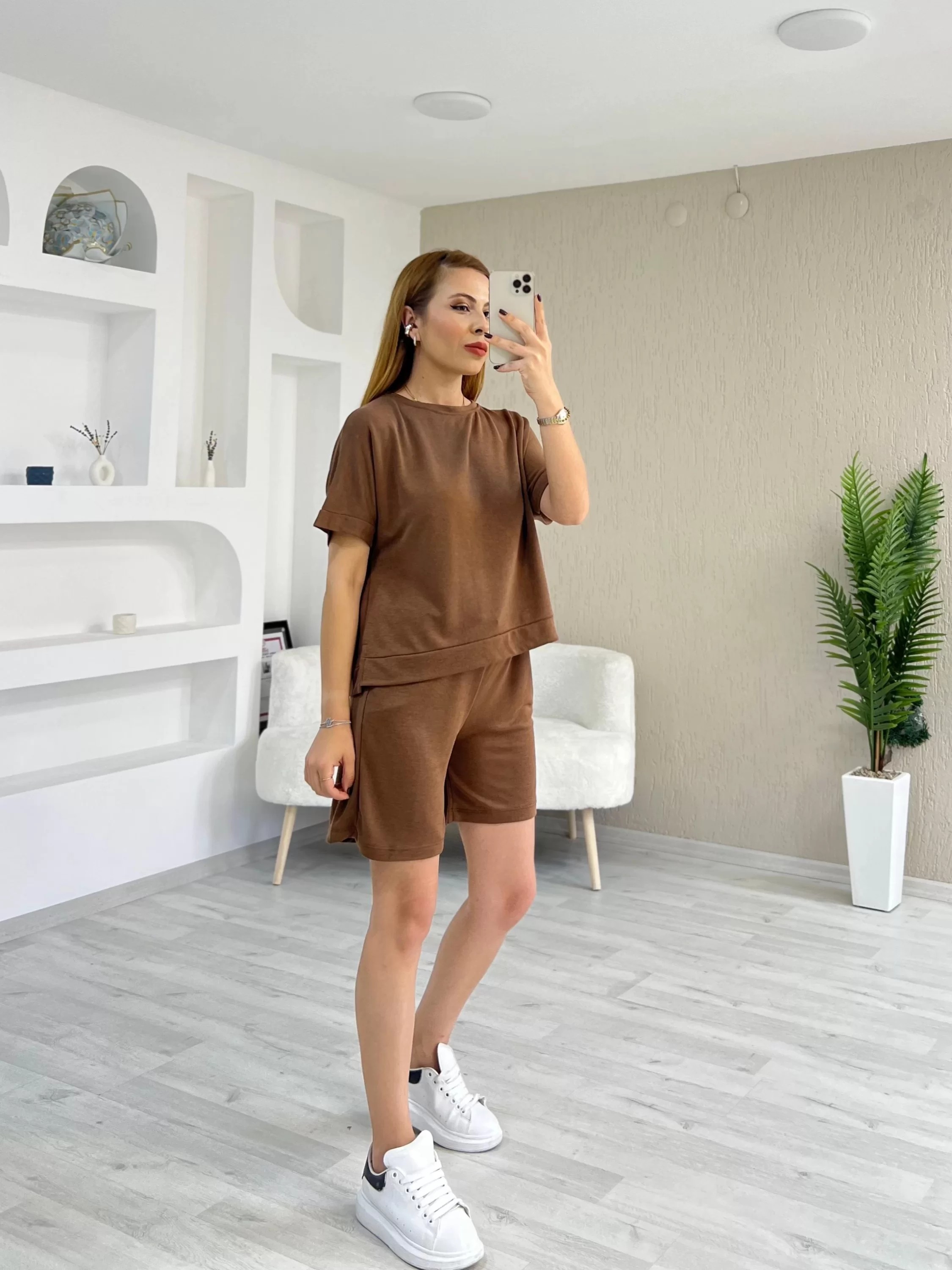 Pike Modal Kumaş Şortlu Takım Kahverengi