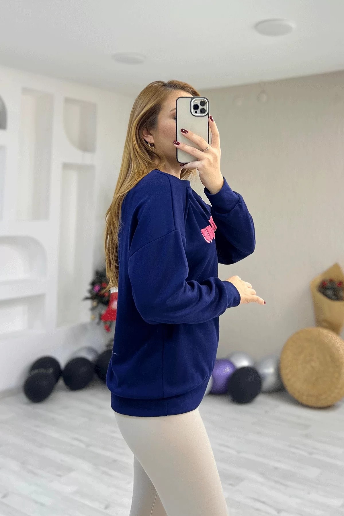 Miu Nakışlı Lacivert Sweatshirt