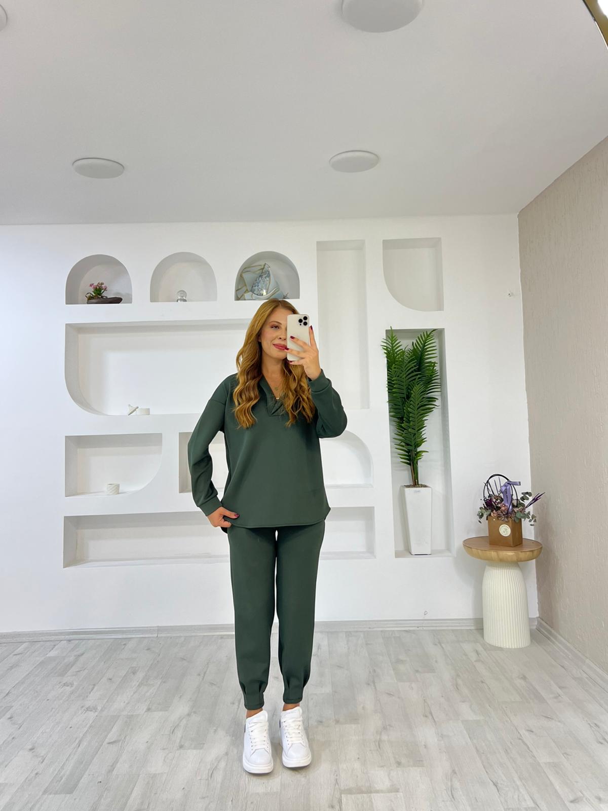 (Ön Sipariş) Scuba Kapşonlu Sweat Takım  - Haki