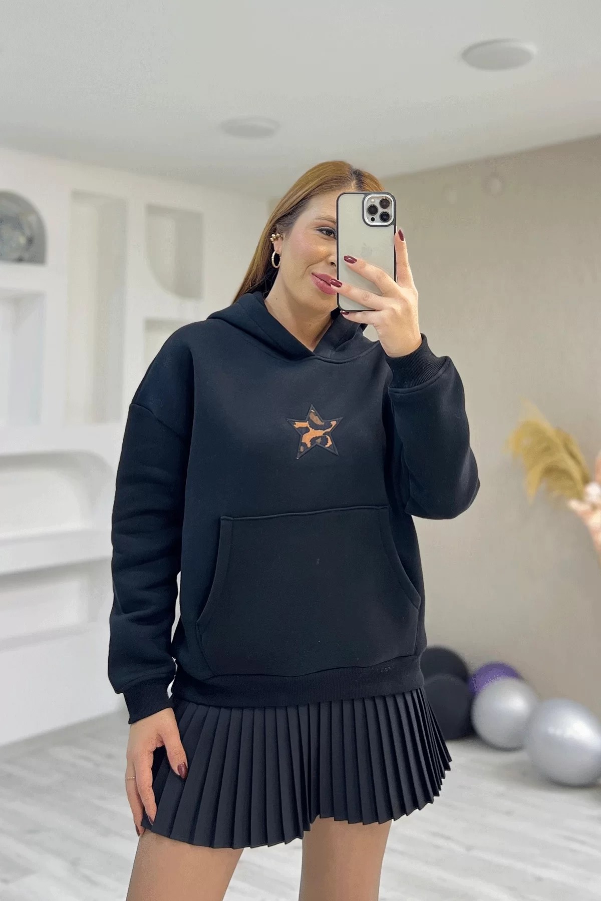 Yıldız Baskılı Zara Siyah Sweatshirt