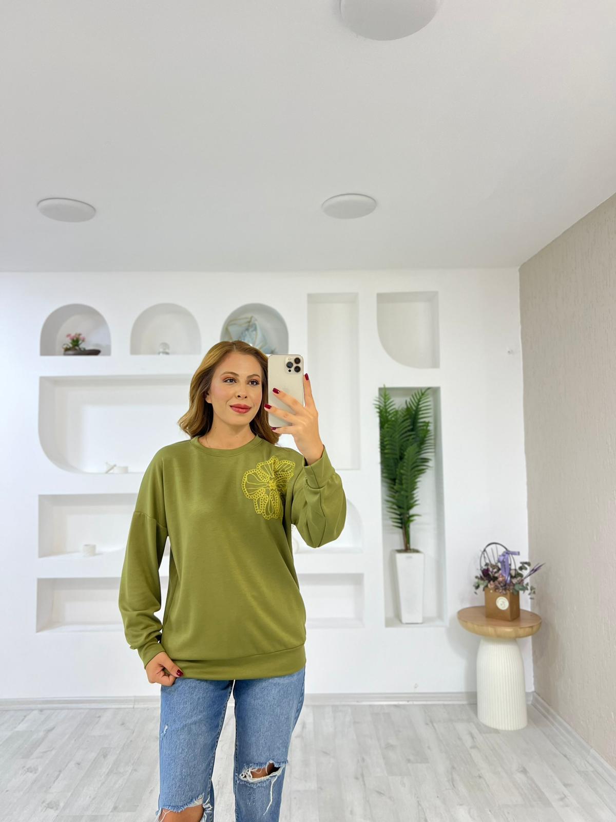 Süzene Çiçek Nakışlı Sewat - Yeşil