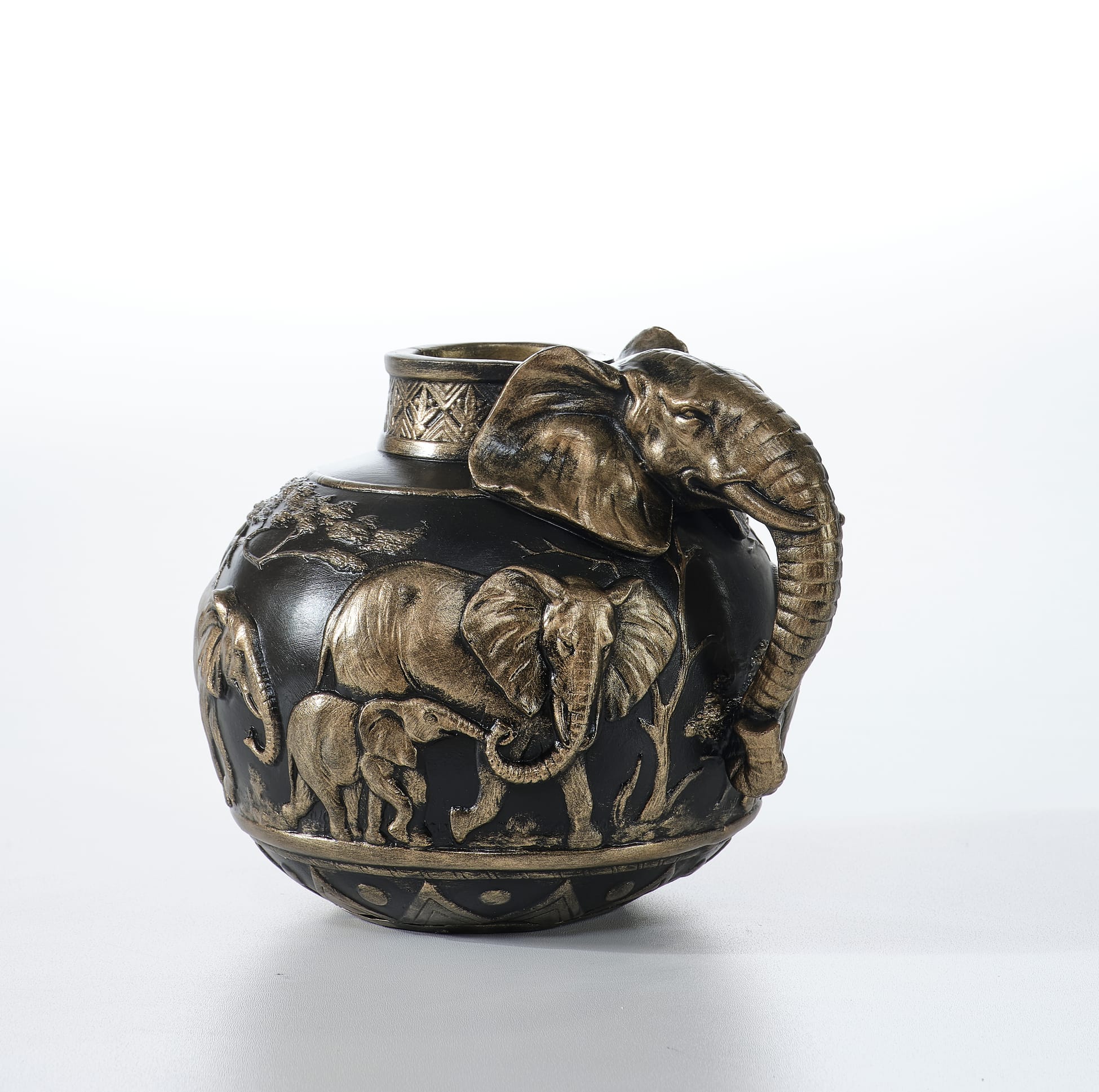 Ferozzi Handmade Sunset Elephant Vase with Pink Floral Arrangement