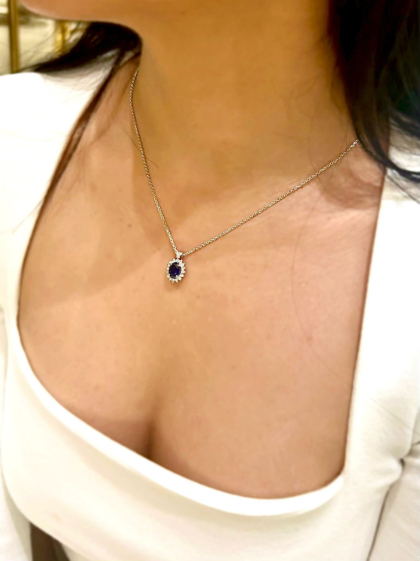 Sapphire Diamond Necklace 0.35 Ct G VS1