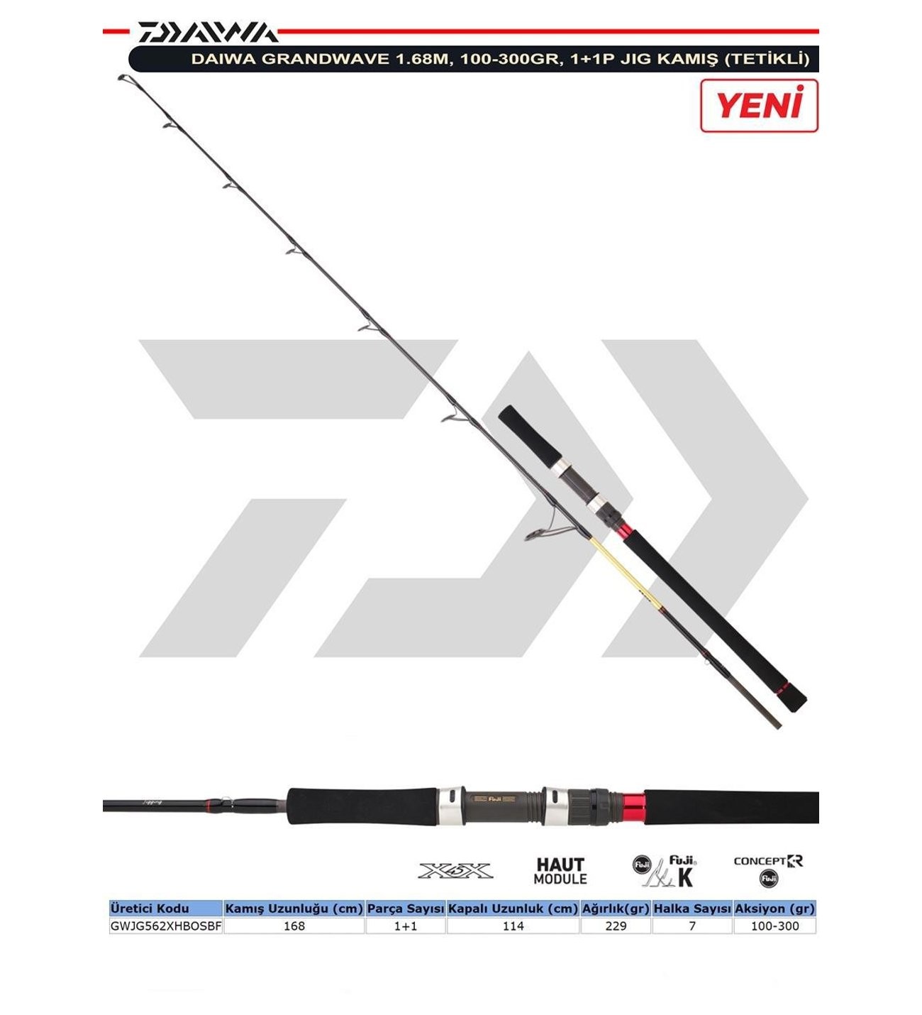 Grandwave Jigging 168cm 100-300gr 1+1 Parça Jig Kamışı (Tetikli)