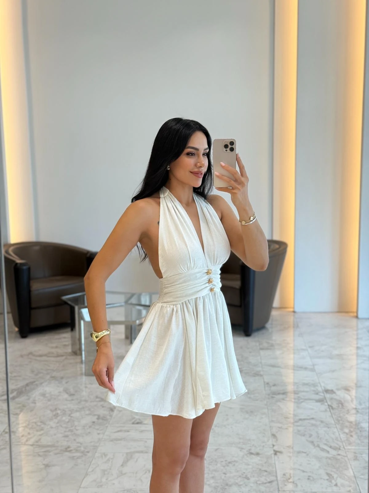 Skater Düğme Detaylı Elbise