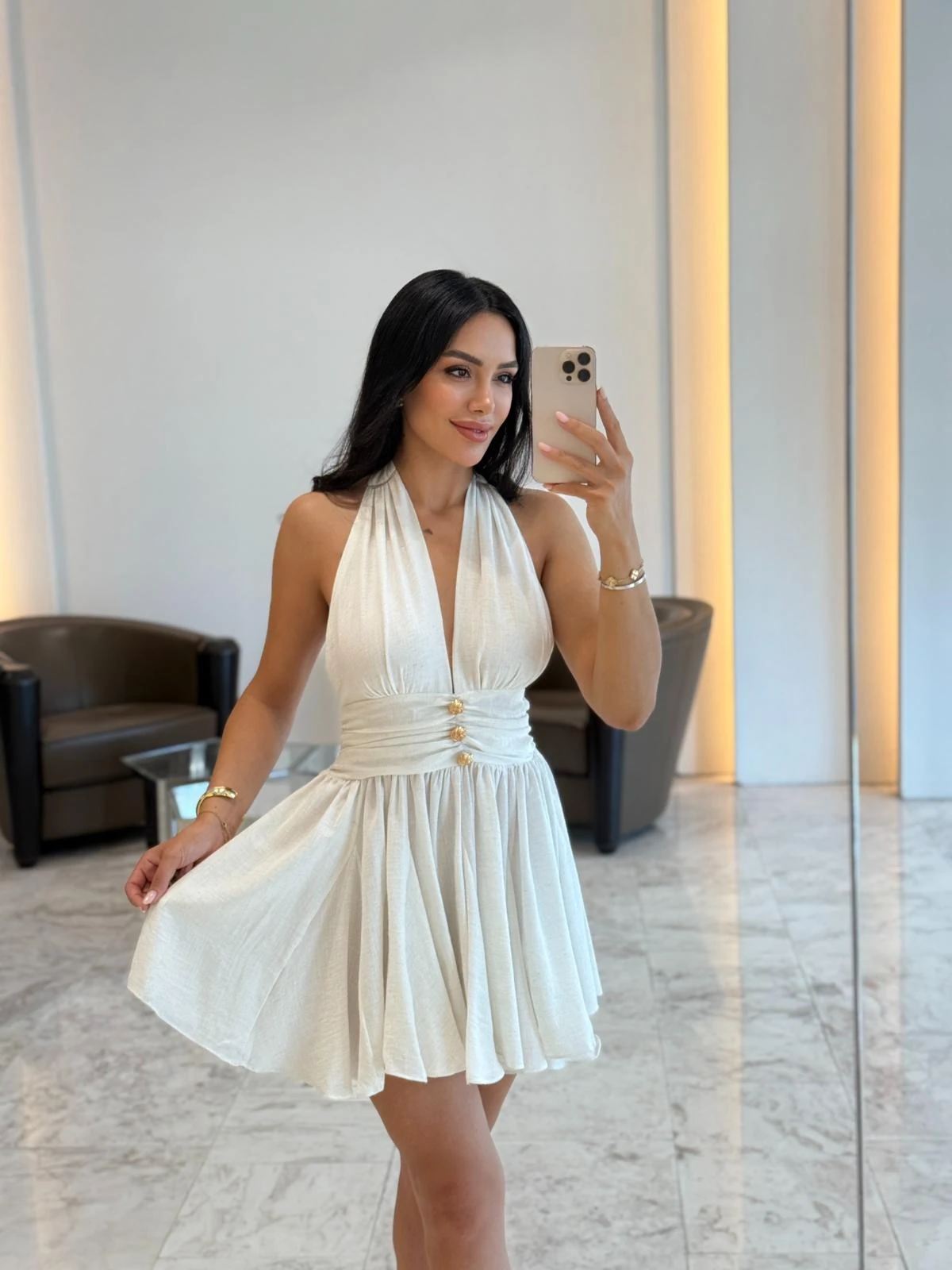 Skater Düğme Detaylı Elbise