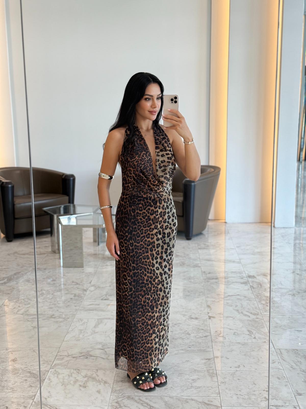 Leopar Şifon Elbise