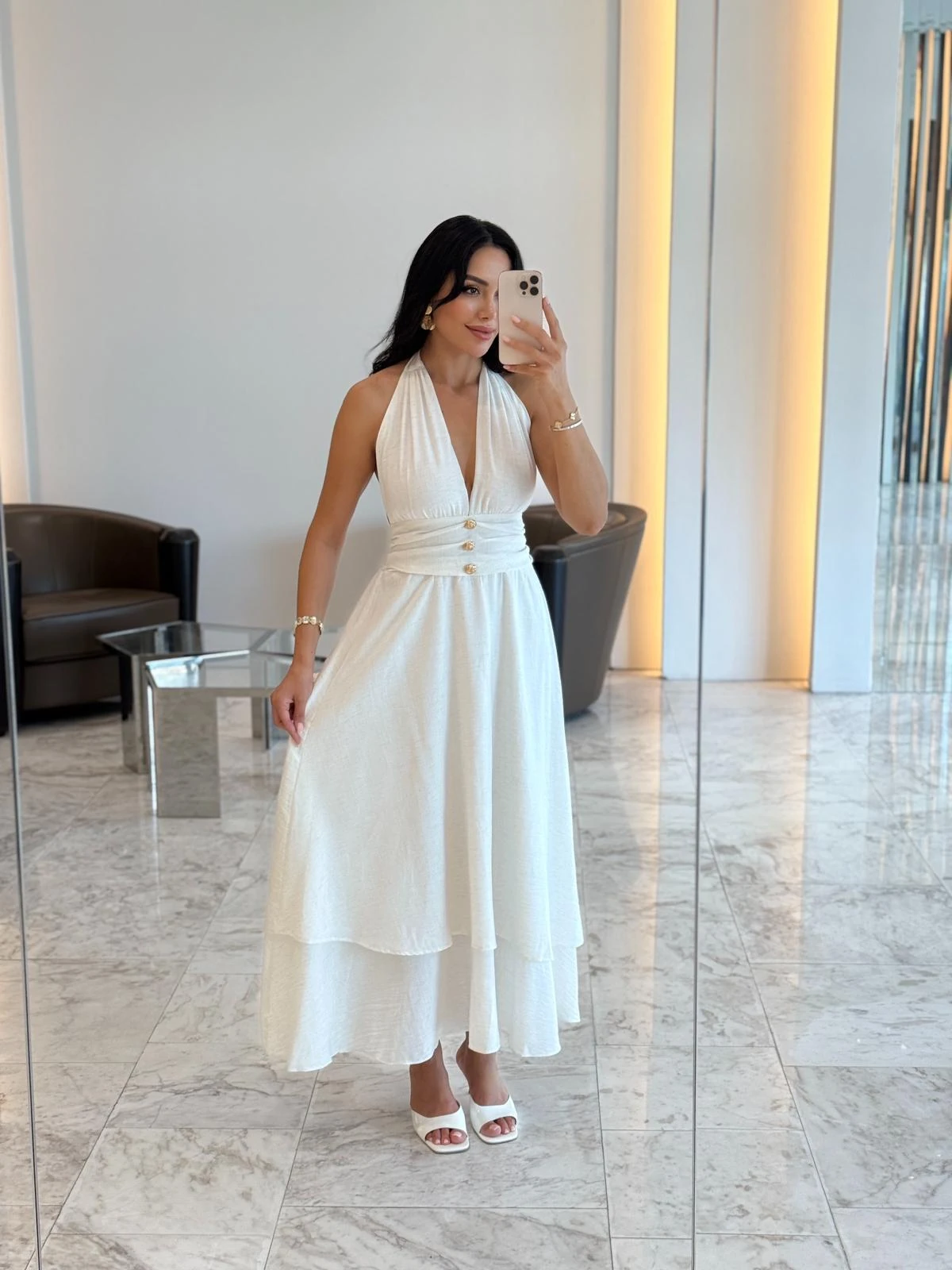 Skater Düğme Detay Elbise