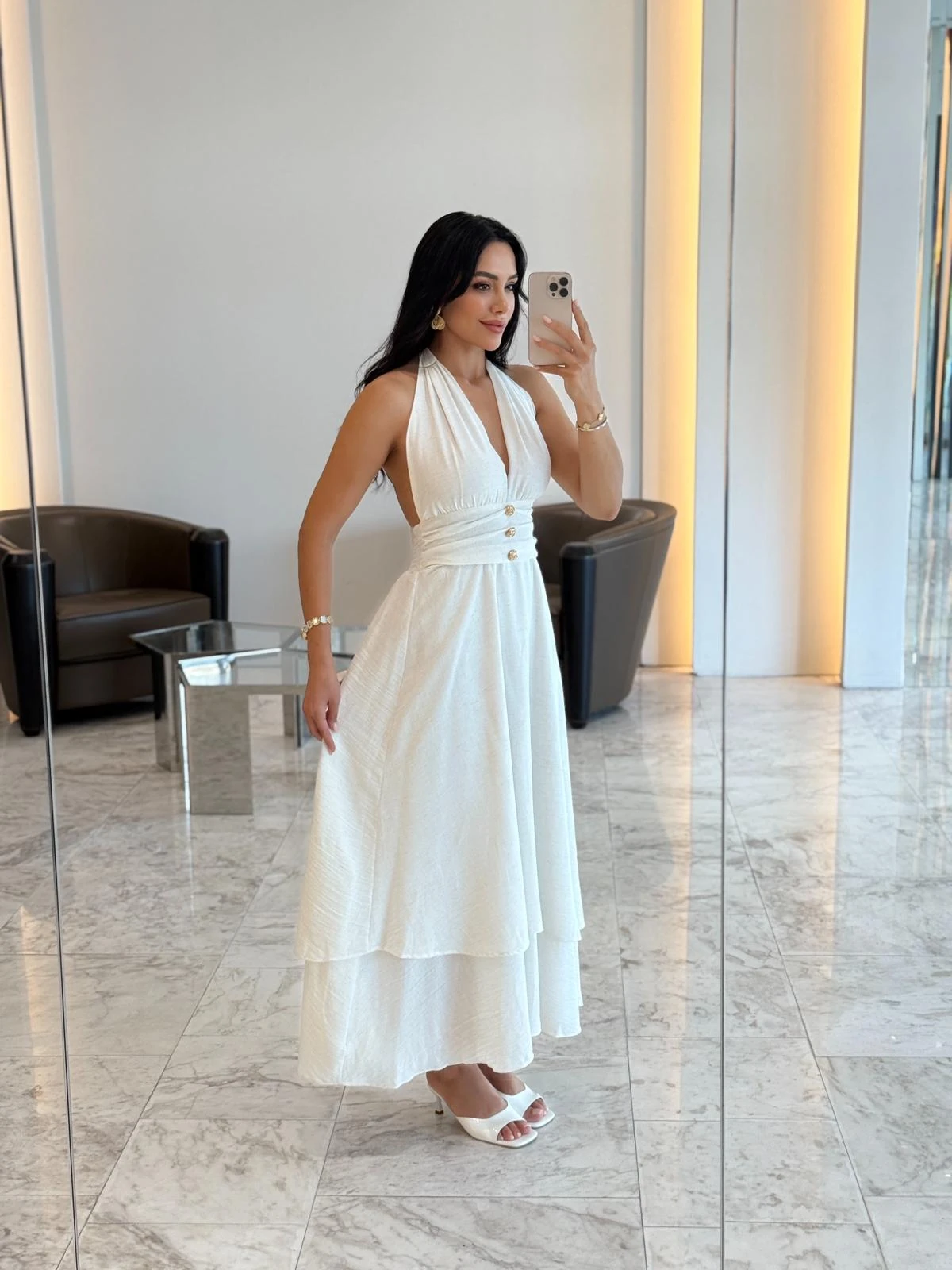 Skater Düğme Detay Elbise