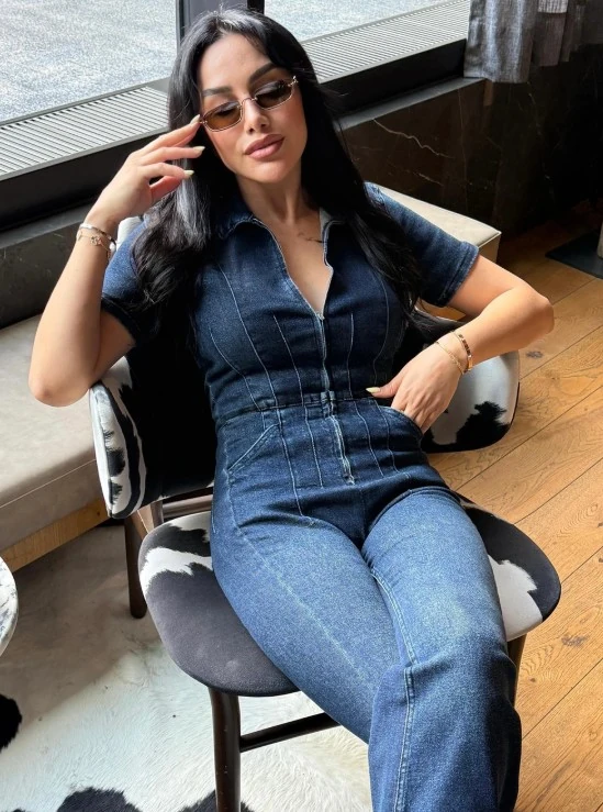 Fermuarlı Polo Yaka Lacivert Tulum