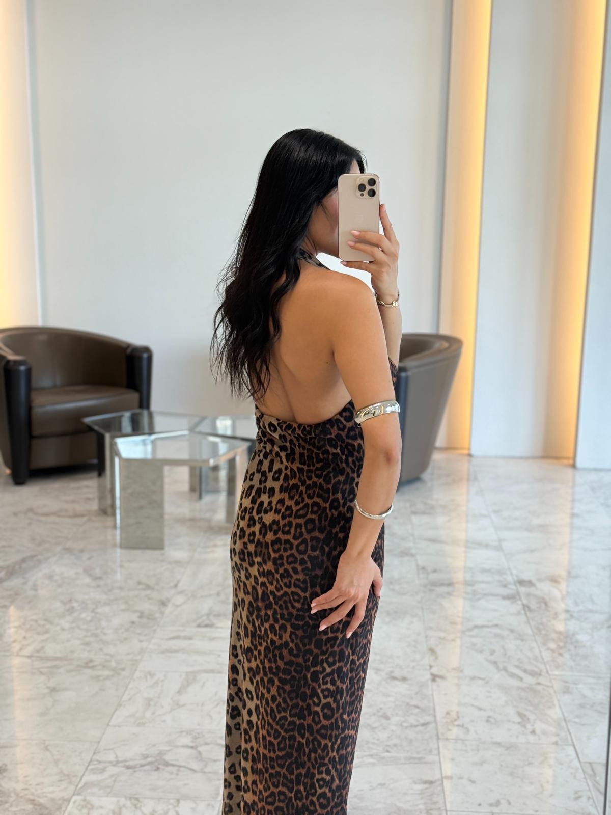 Leopar Şifon Elbise