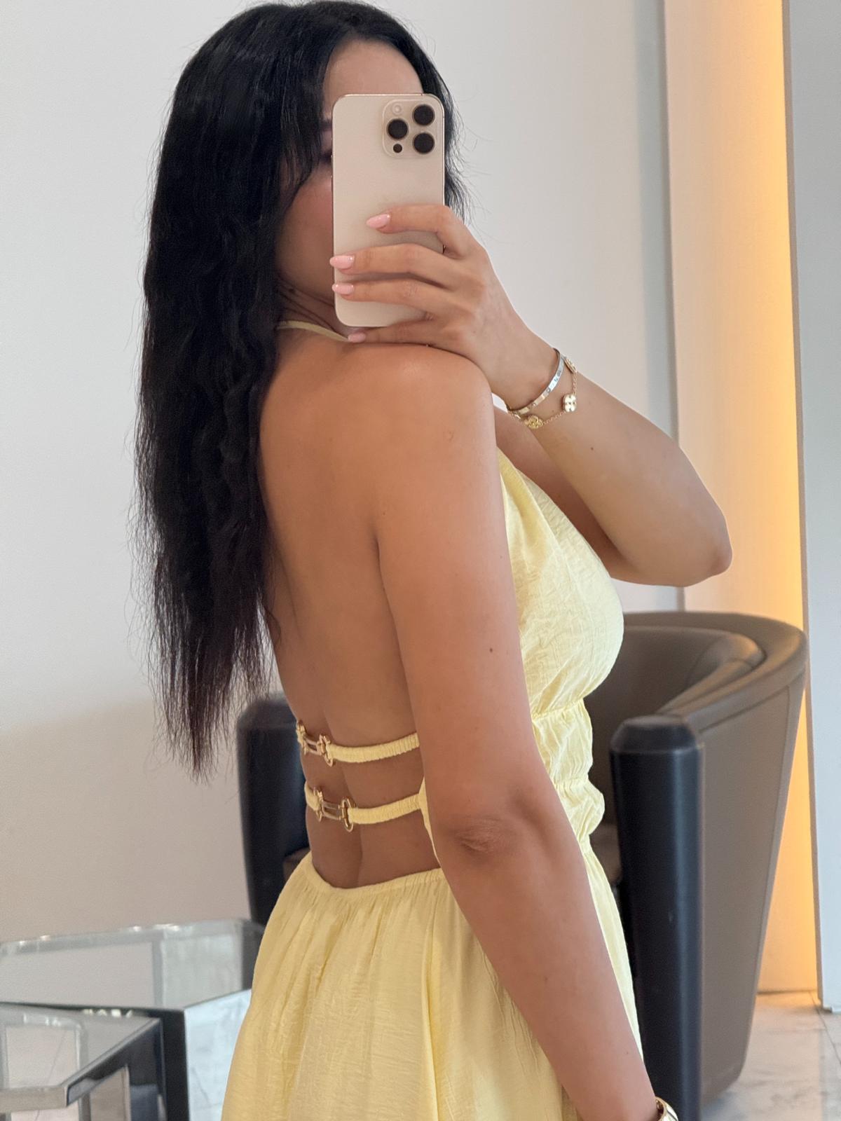 Sırt Dekolteli Toka Detay Elbise