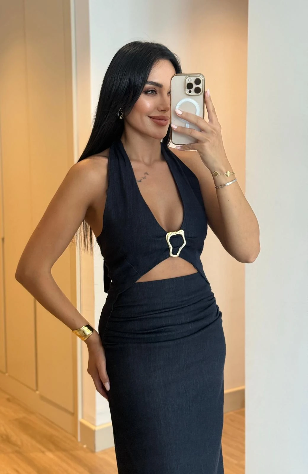 Tokalı Denim Elbise