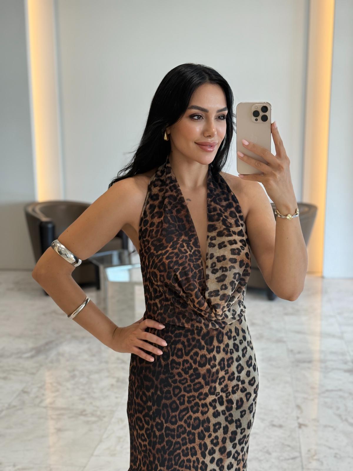 Leopar Şifon Elbise