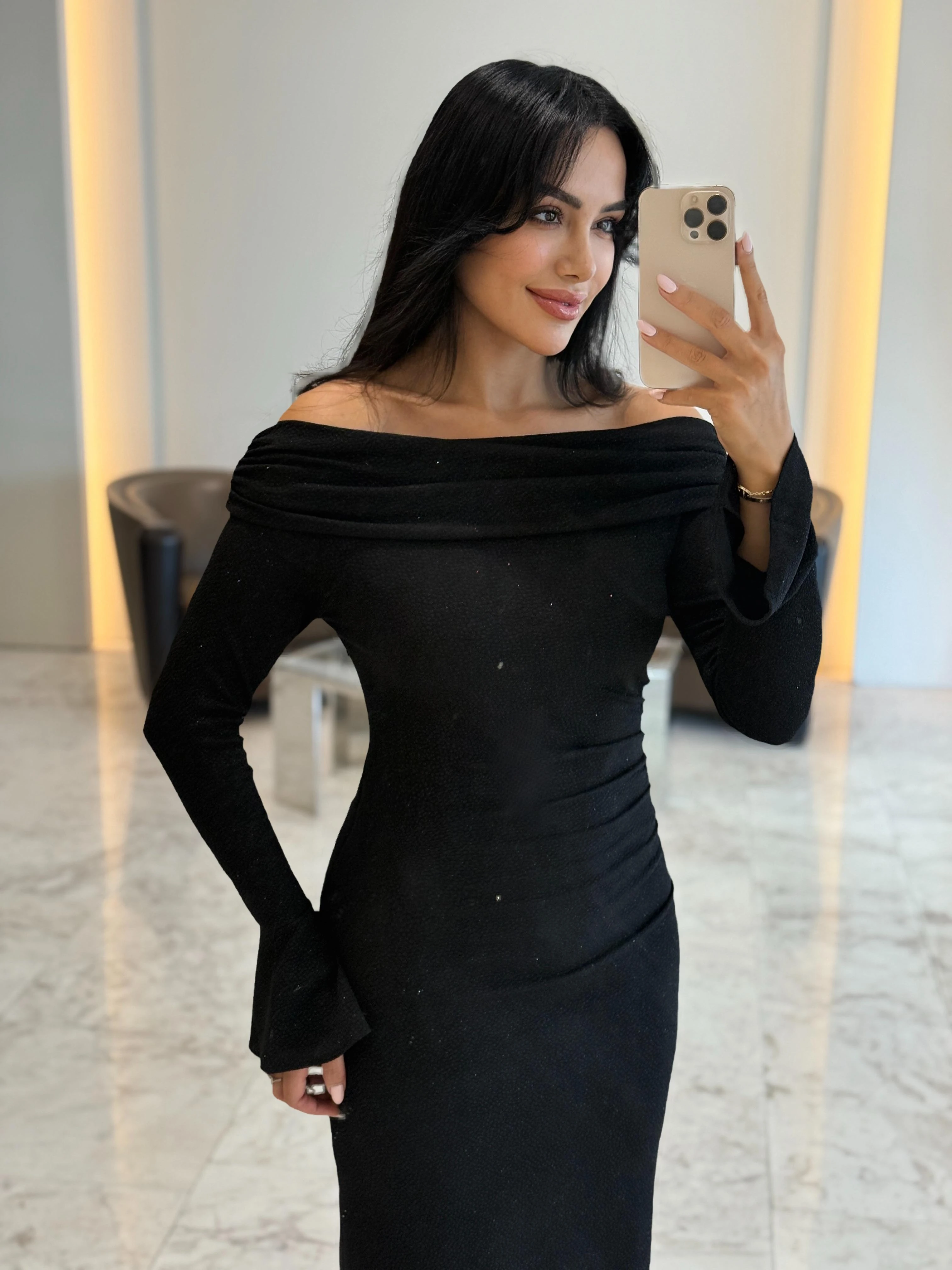 Simli Omuz Detay ELbise