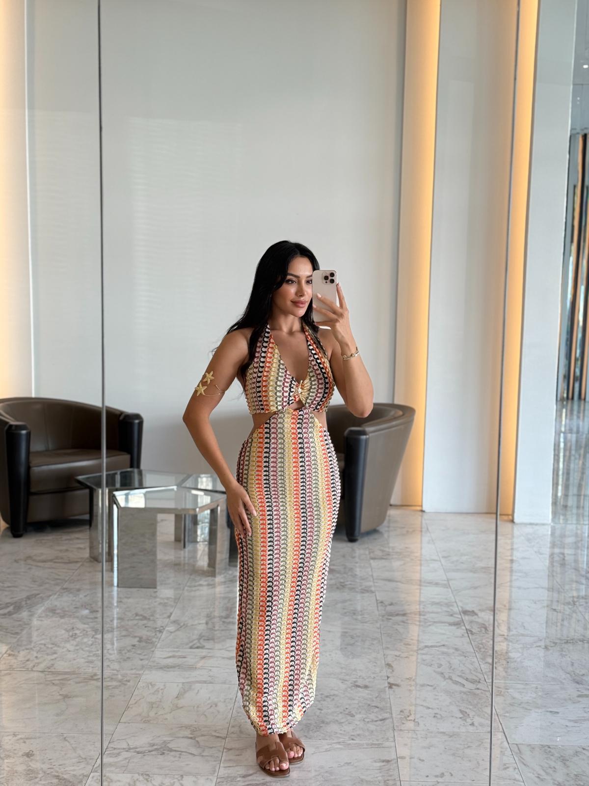 Deniz Yıldızlı Sırt Dekolte Elbise