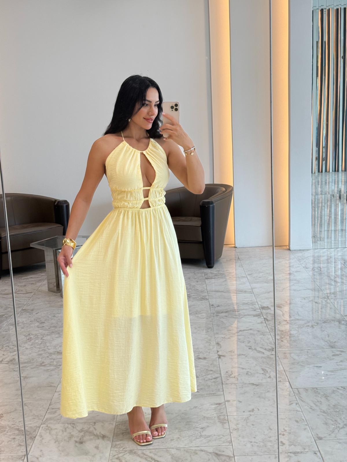 Sırt Dekolteli Toka Detay Elbise