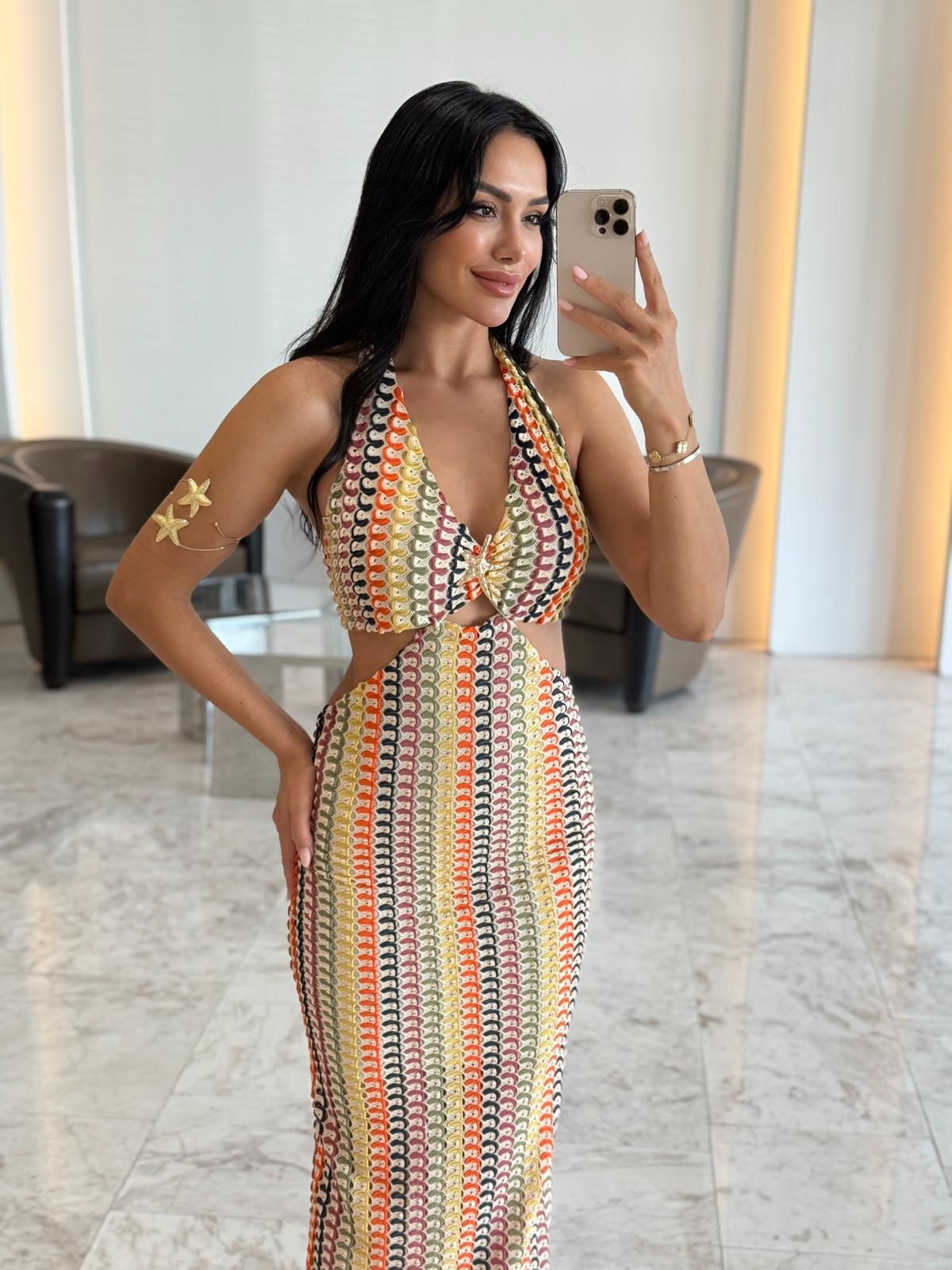 Deniz Yıldızlı Sırt Dekolte Elbise