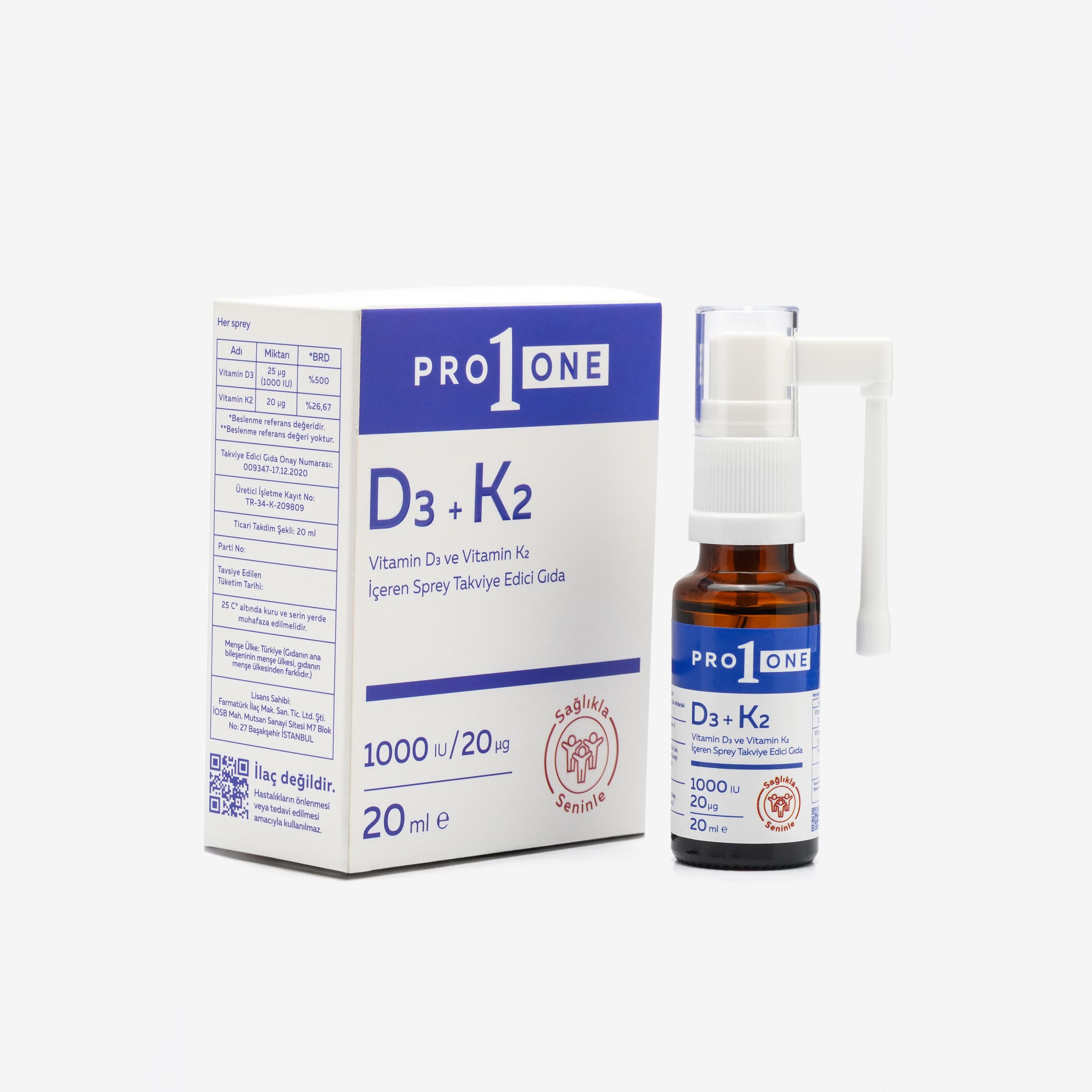 D3+K2 Vitamin D3 ve Vitamin K2 İçeren Sprey Takviye Edici Gıda