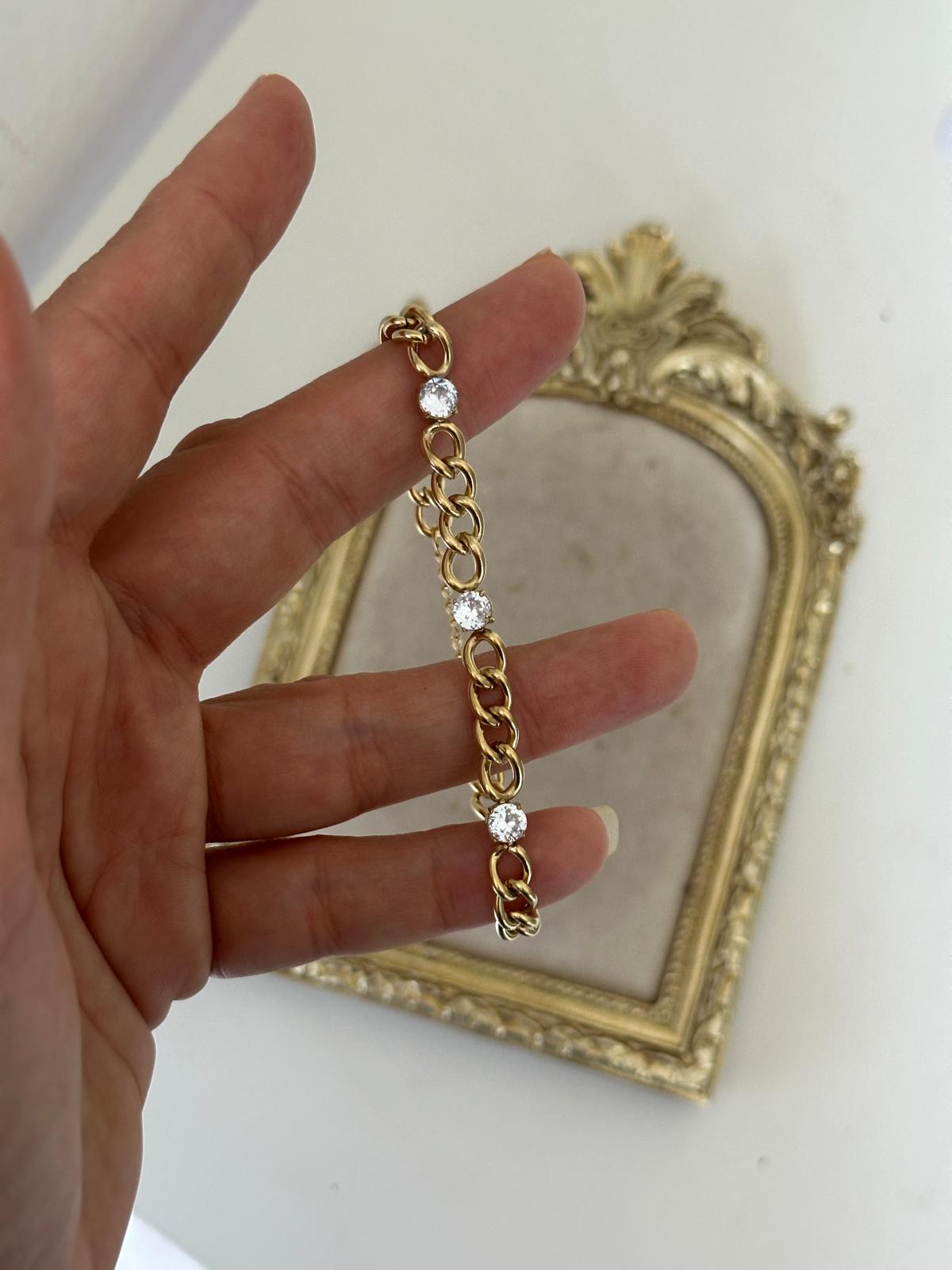 14K Gold Renkli Örme Taşlı Bileklik