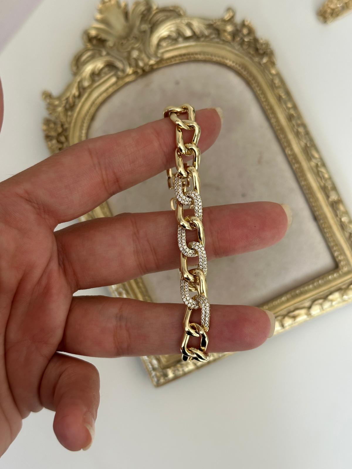 14K Gold Renkli Ortası Taşlı Gurmet Bileklik