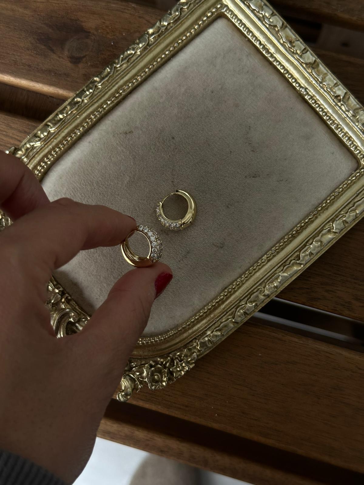 14K Gold Renkli  Halka Kuyum Basıc Önü Sıralı Montür Taşlı Küpe