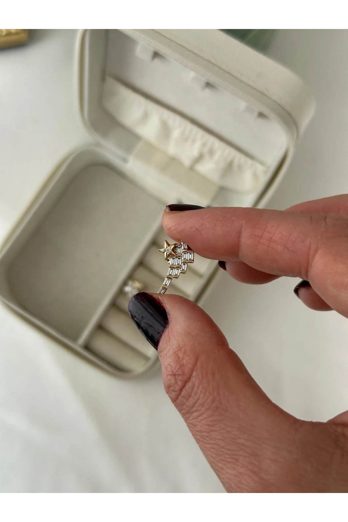 14K Gold Renkli  Yıldız Kristal Taşlı Küpe