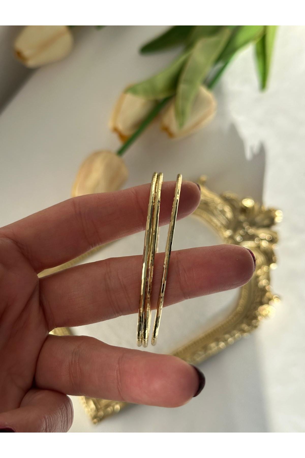 14K Gold Renkli  Parlak Kendinen Desenli Bilezik
