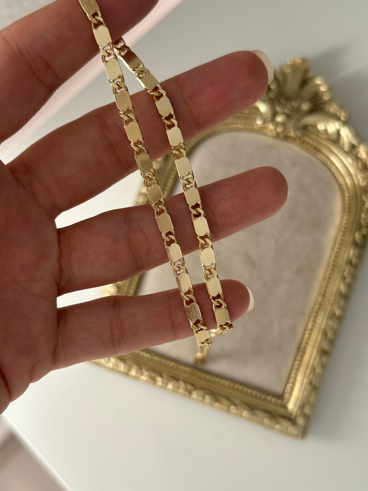 14K Gold Renkli Orta Kalın Bal Plaka Kolye