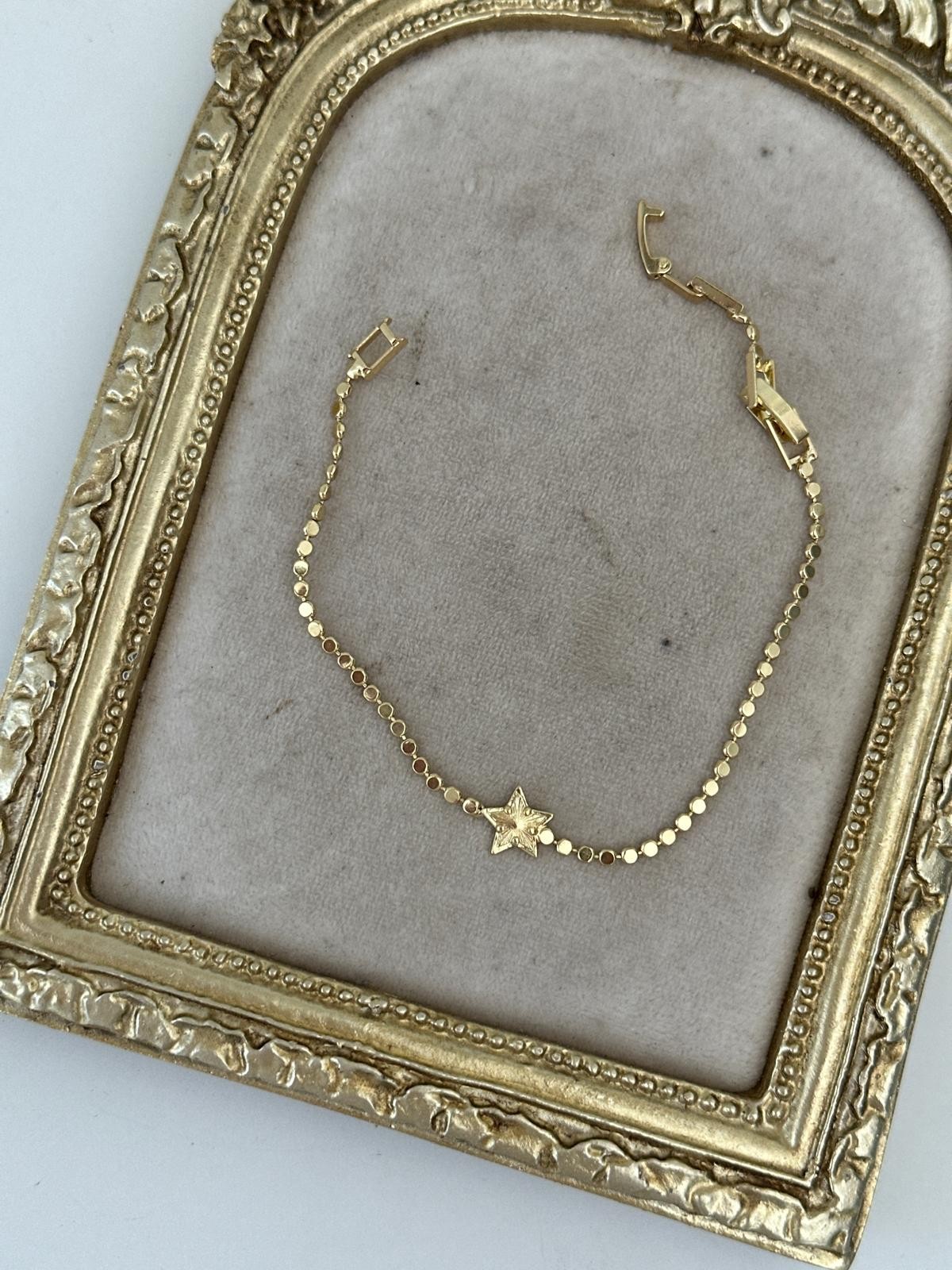 14K Gold Renkli Ortası Yıldız Plaka Taşlı Pul Bileklik
